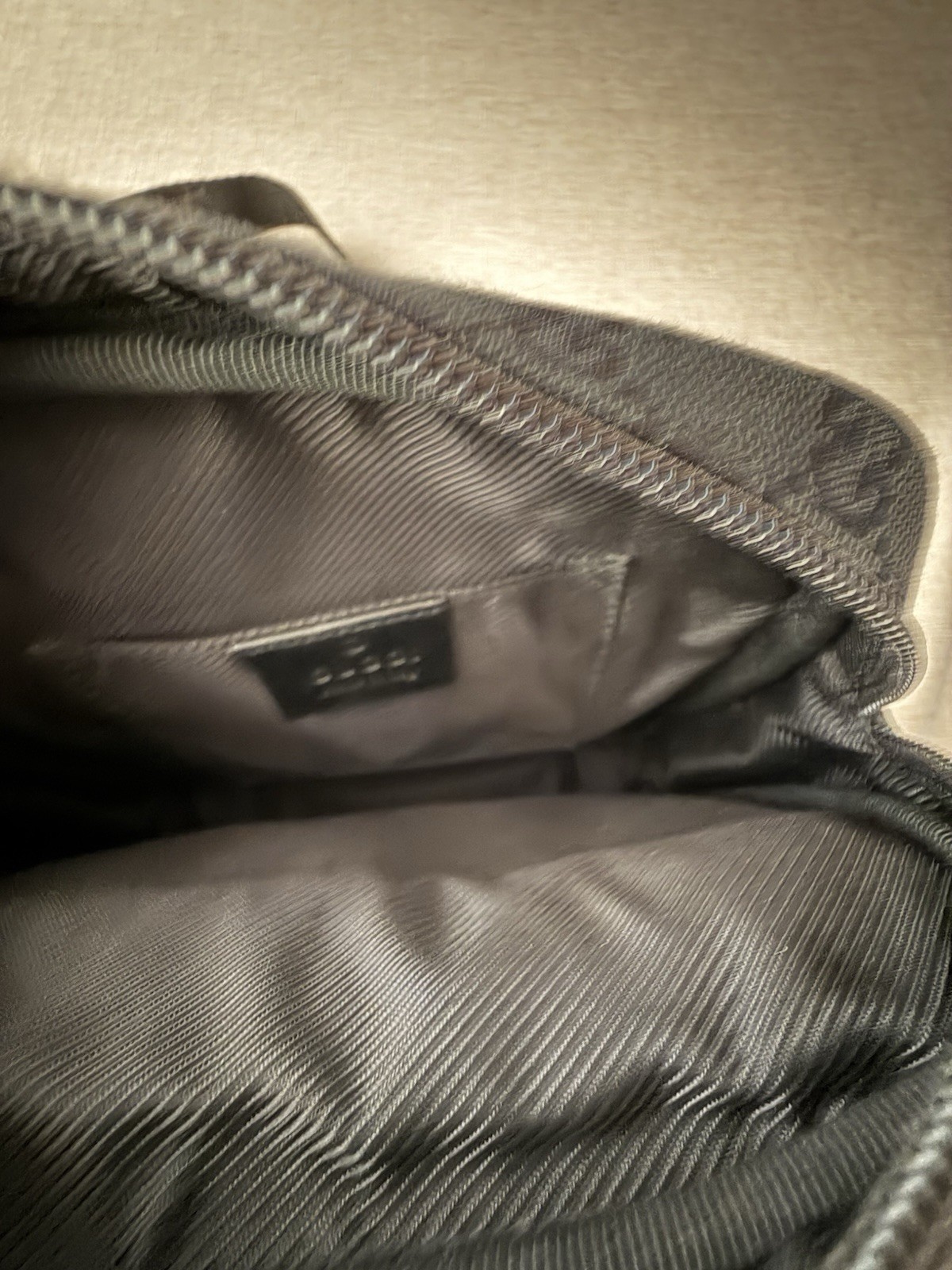 Gucci Black GG Pattern mini Crossbody Bag Zip Top Adjustable Strap