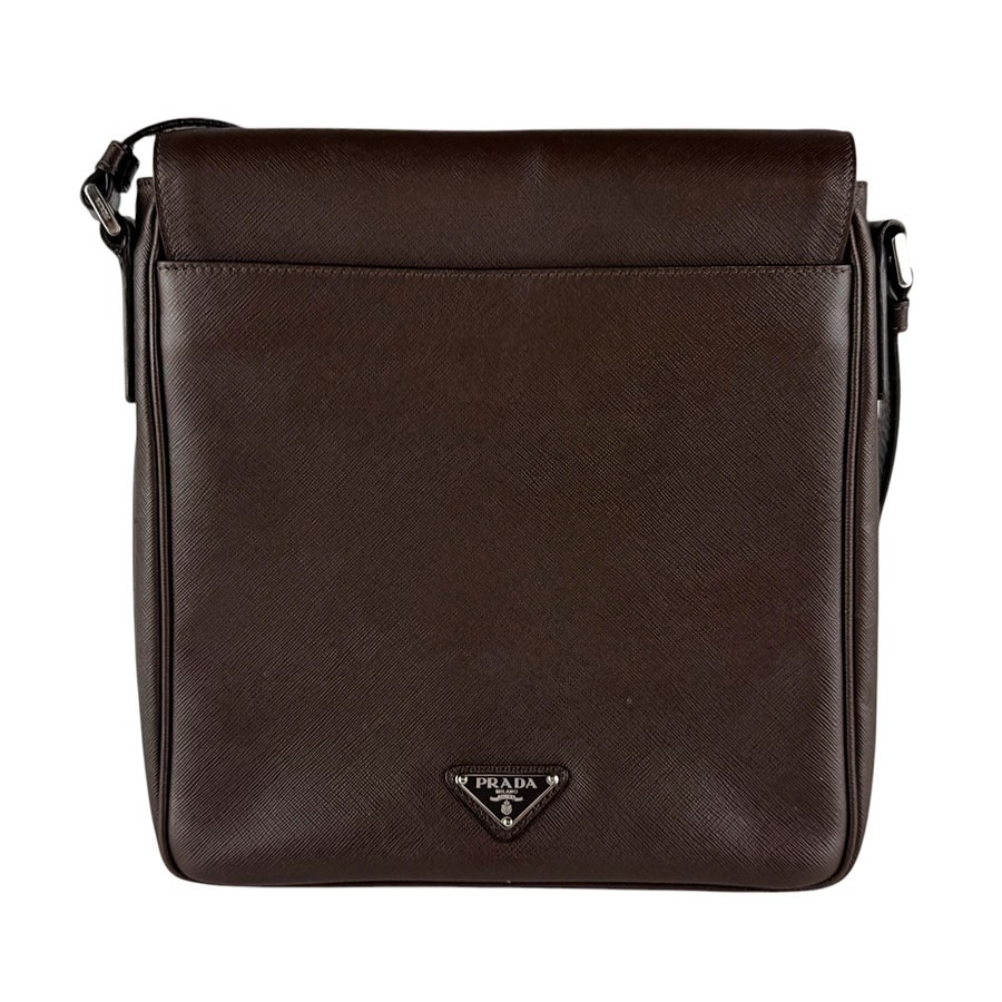 Auth PRADA Shoulder Bag Brown Leather/Silvertone – z10539