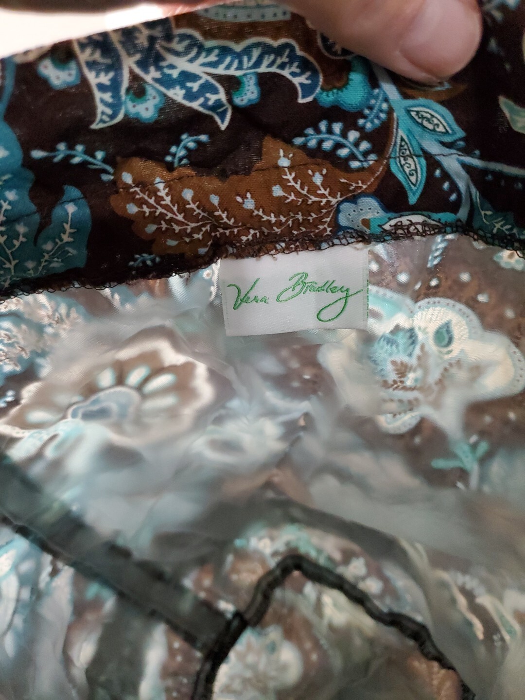 VERA BRADLEY JAVA BLUE DRAWSTRING TRAVEL POUCH PLASTIC LINED Retired Print