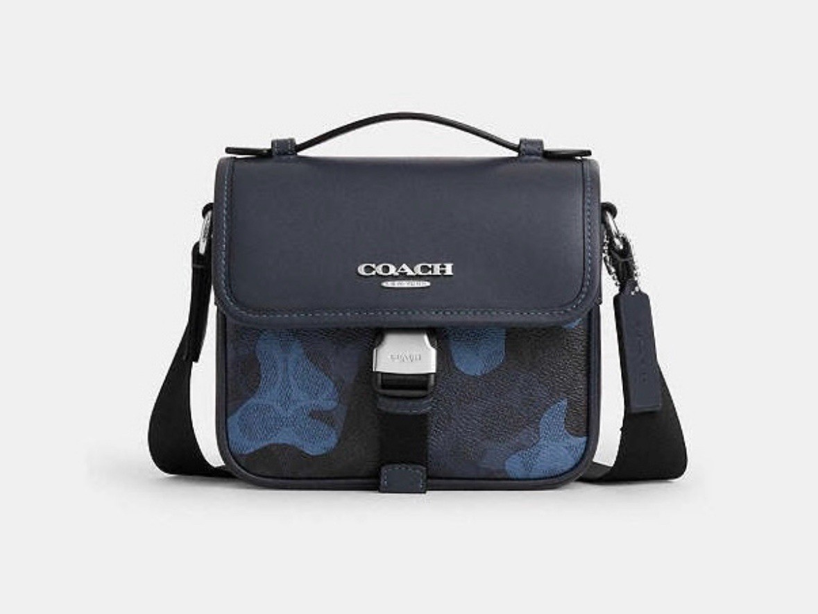 NWT COACH Racer Crossbody BagIn Signature Camo Print In Silver/Blue Multi CDC15