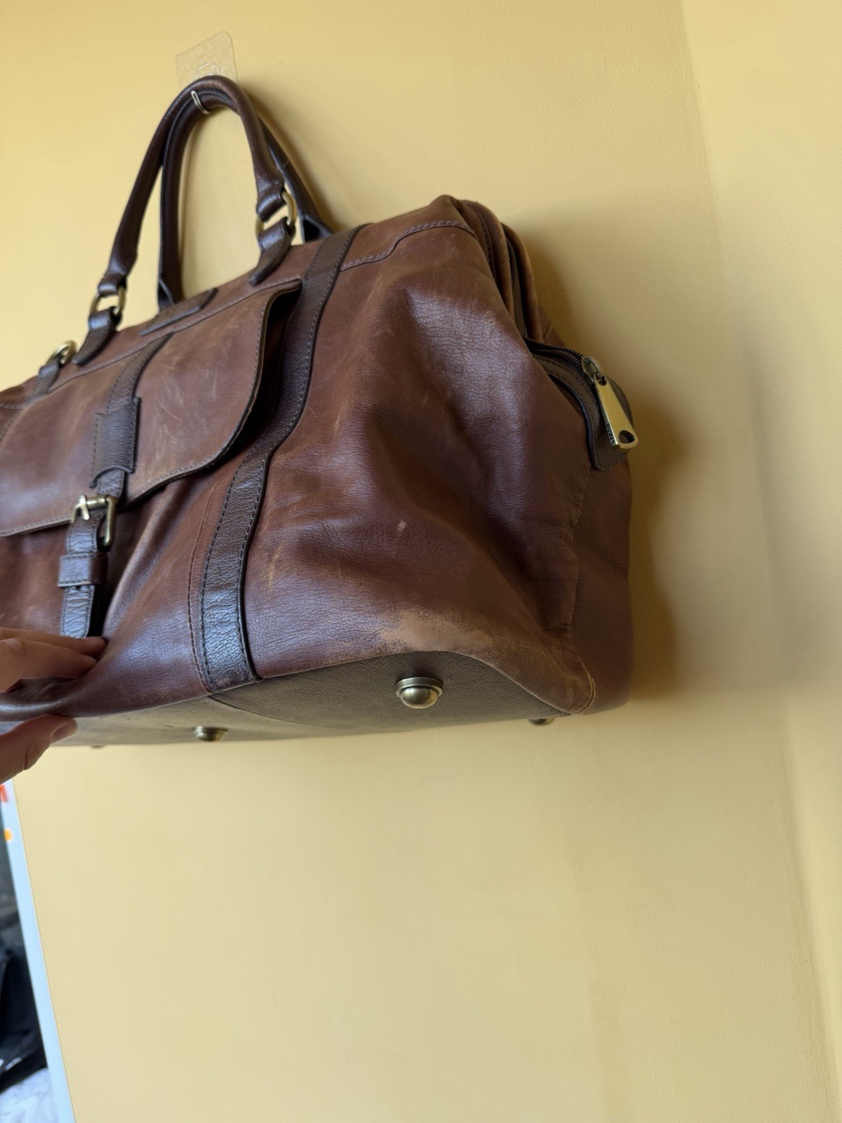 Fossil Cognac Leather Duffel Bag Travel Brown