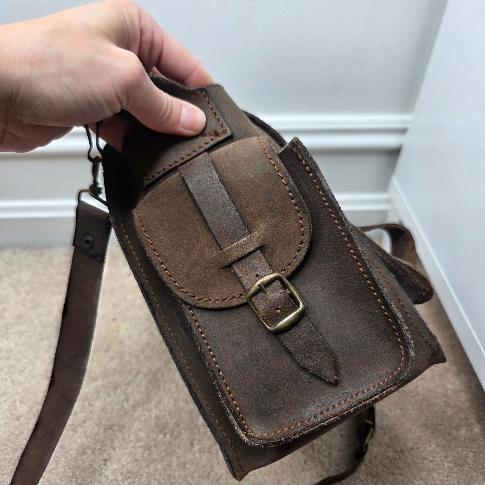 Handcrafted Brown Leather Shoulder Bag Messenger Saddlebag Made in Greece