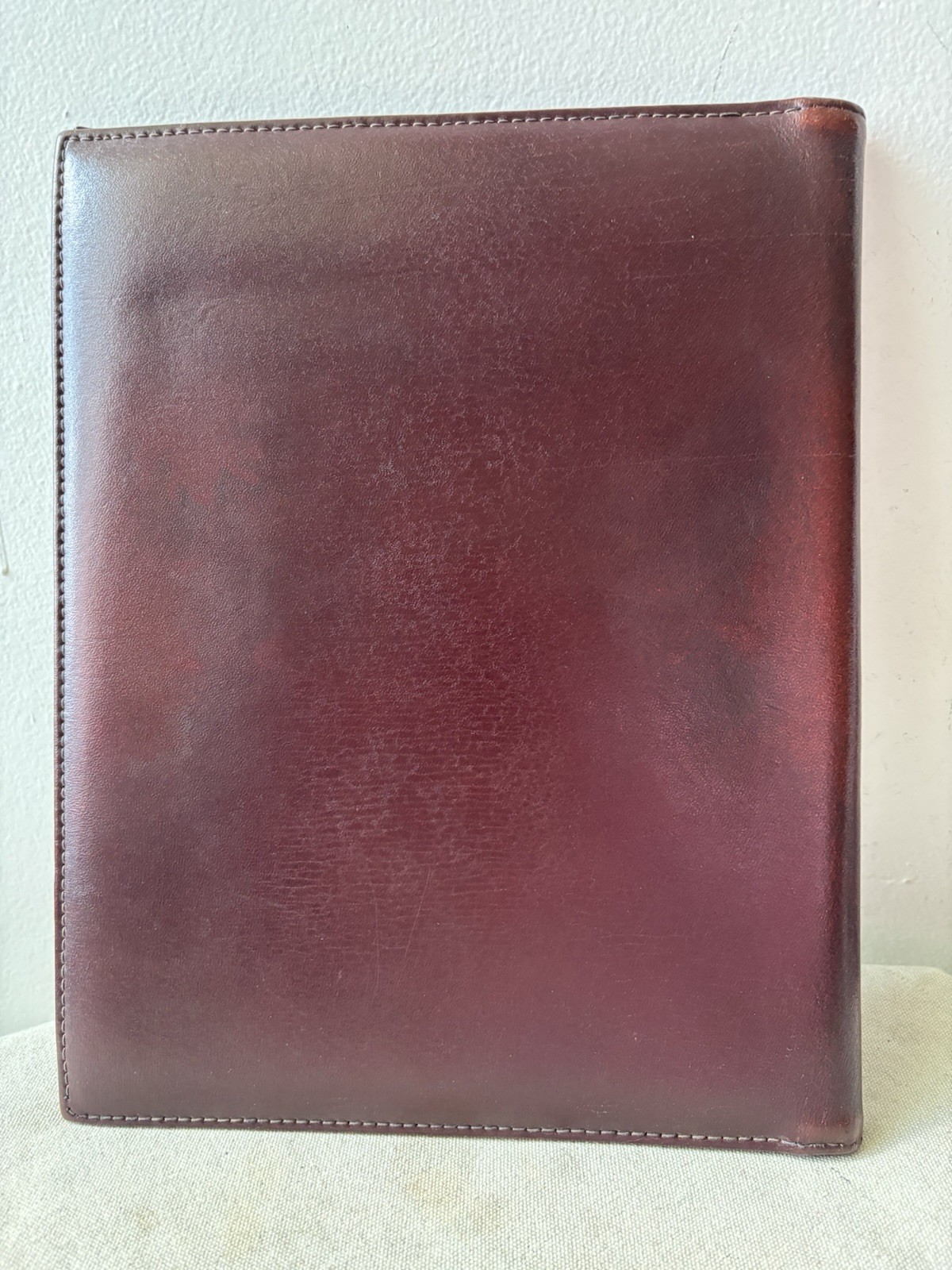 Vintage Real Leather Portfolio Dark Cognac Brown Folder Document Case A4 Notepad