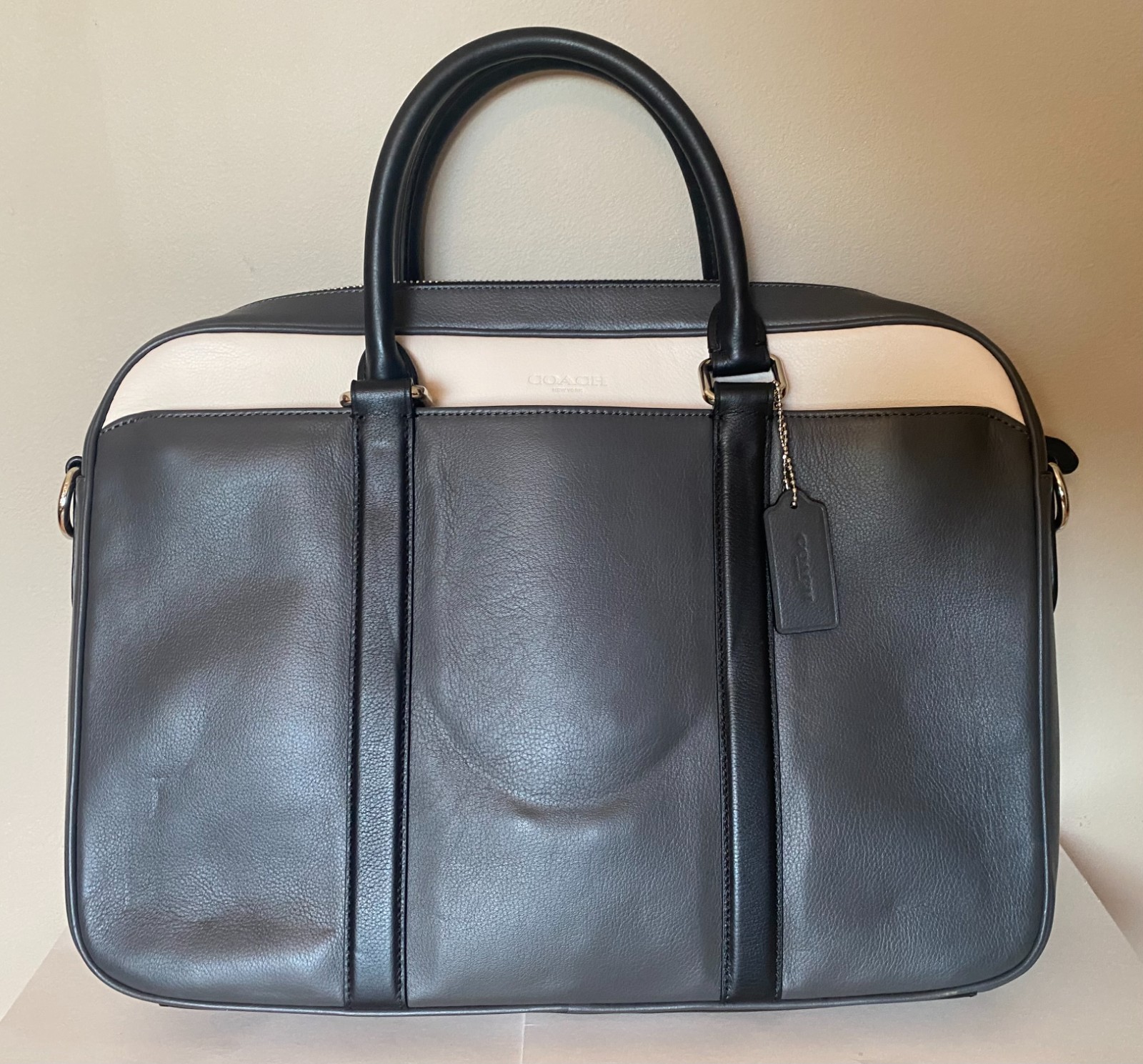 Coach Men’s Perry Slim Briefcase in Graphite and Black Leather F56018, NWTs