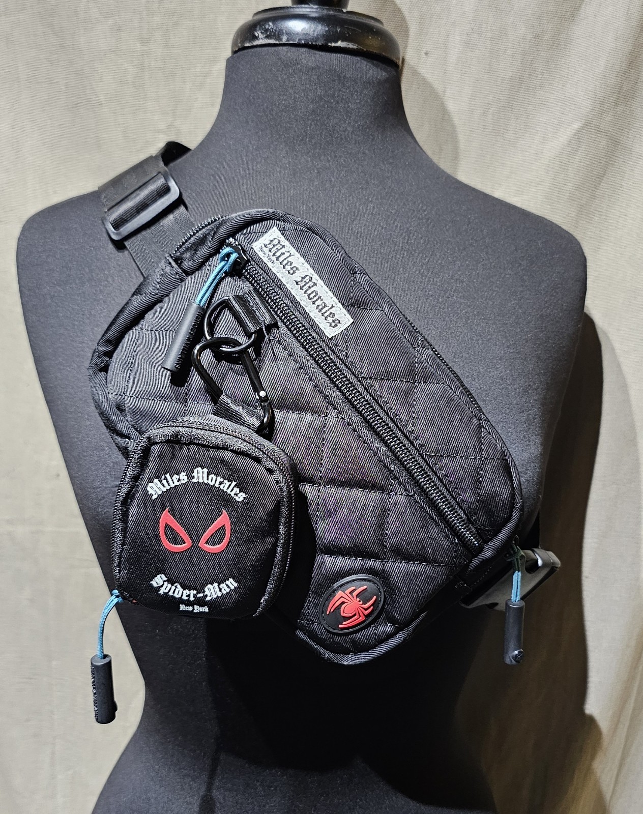 Marvel Miles Morales Spider-Man Crossbody Sling Bag w/ Clip-On Pouch Black/Red