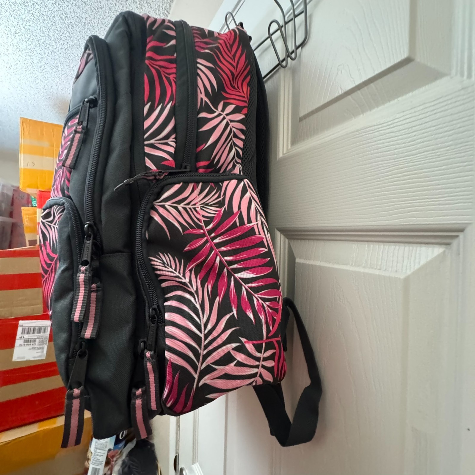 Eastsport Backpack Black Pink Palm Leaf Print Laptop School Travel Bag