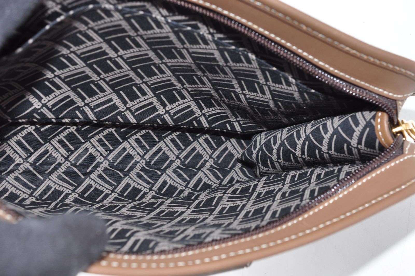 Dunhill Black Brown Herringbone PVC Leather Clutch Bag 26cm