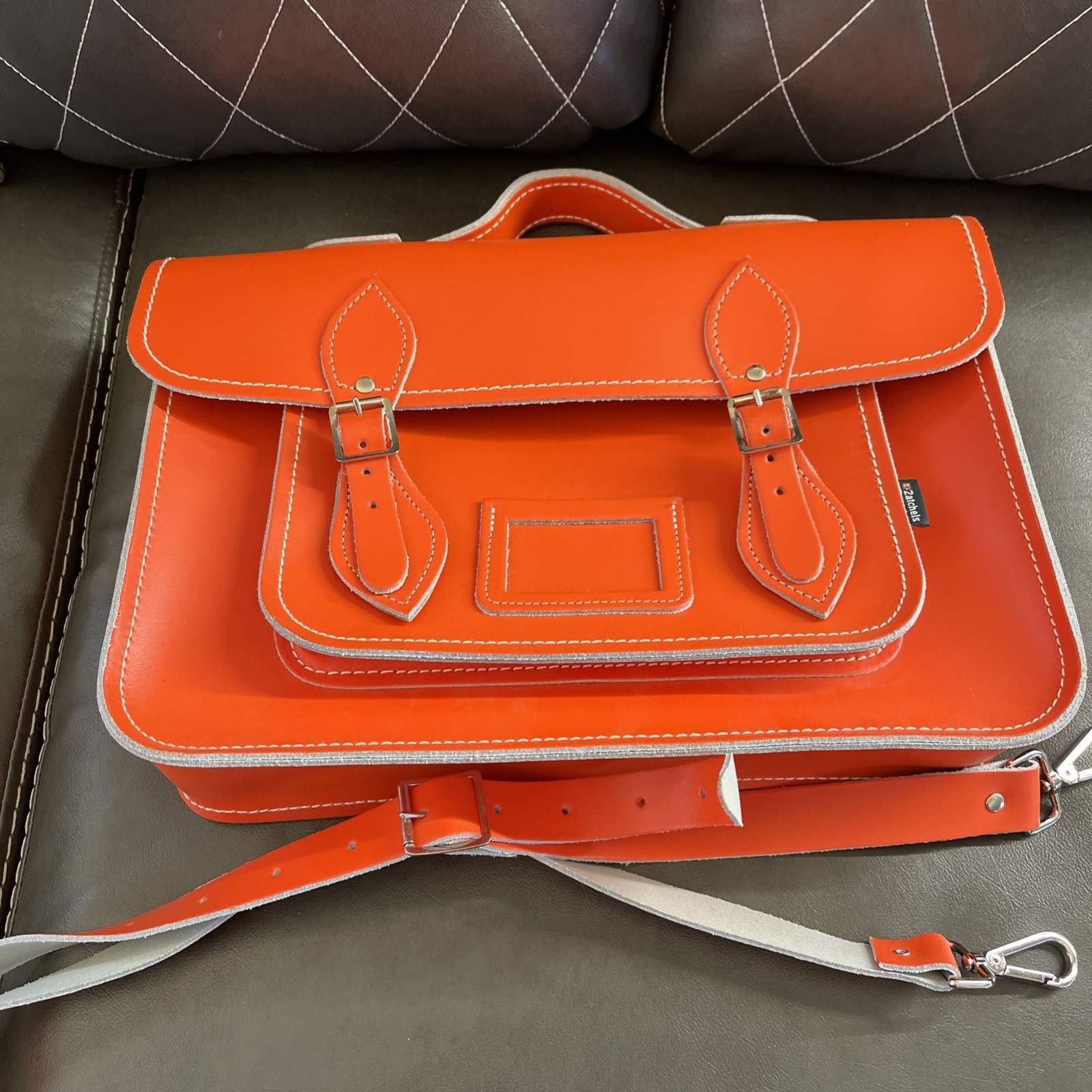 Zatchels Leather Bag Orange. Genuine Leather Satchel Purse, Bag. Brand New. No T
