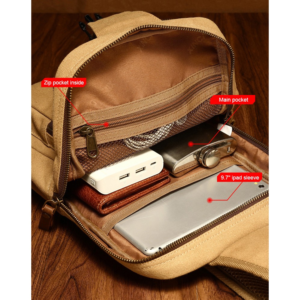 Vintage Canvas Genuine Leather Chest Sling Bag Crossbody Shoulder Backpack
