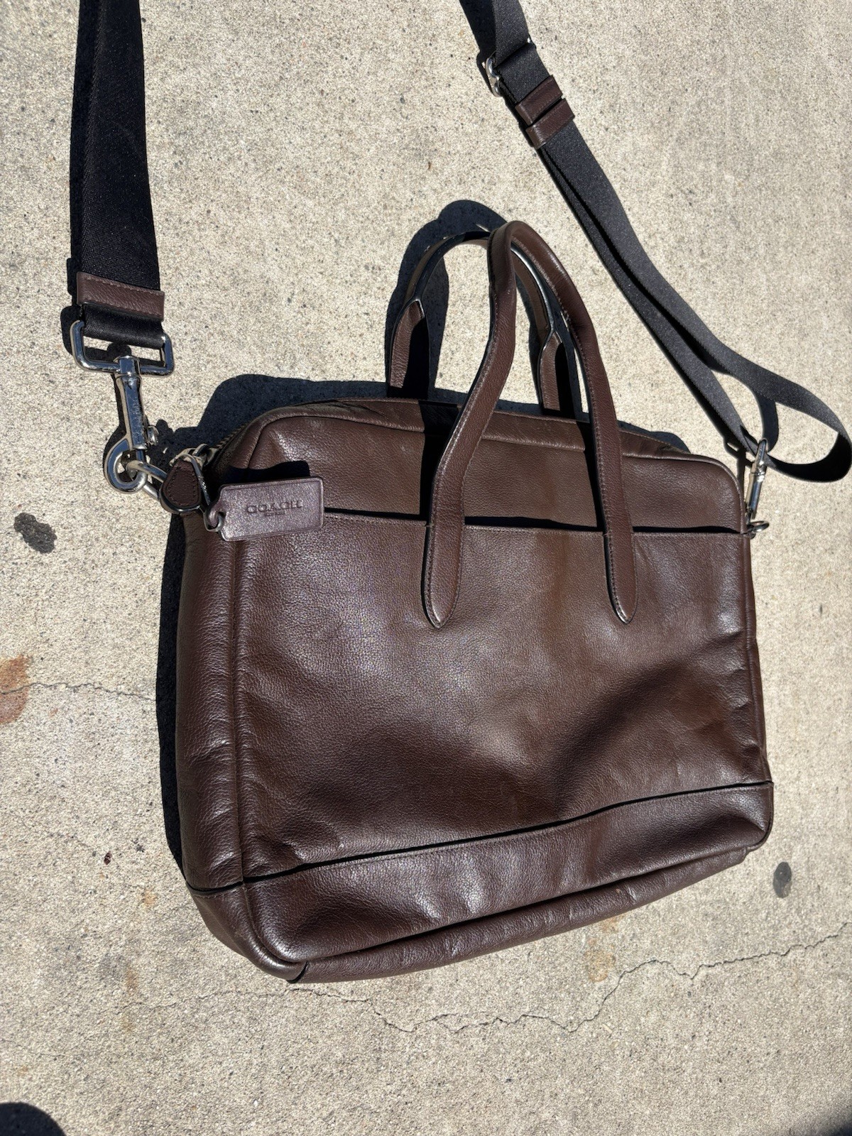 Coach Brown Leather Briefcase Laptop Bag Messenger Crossbody Business Work Bag