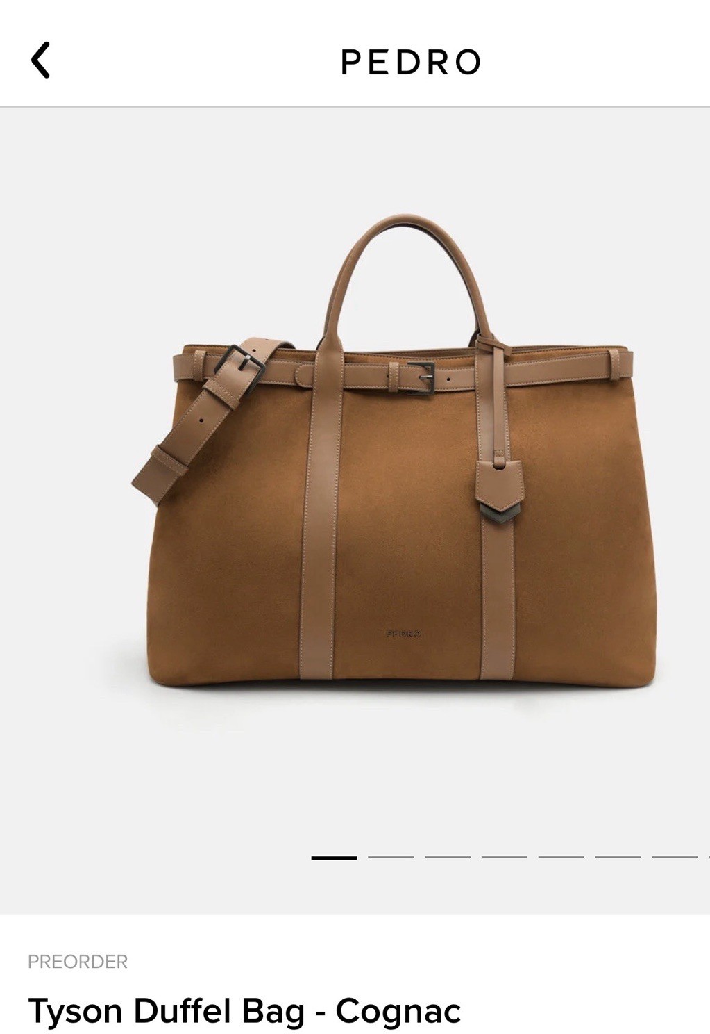 PEDRO Men’s Large Cognac Duffle Bag Buckle Closure Adjustable Shoulder Strap