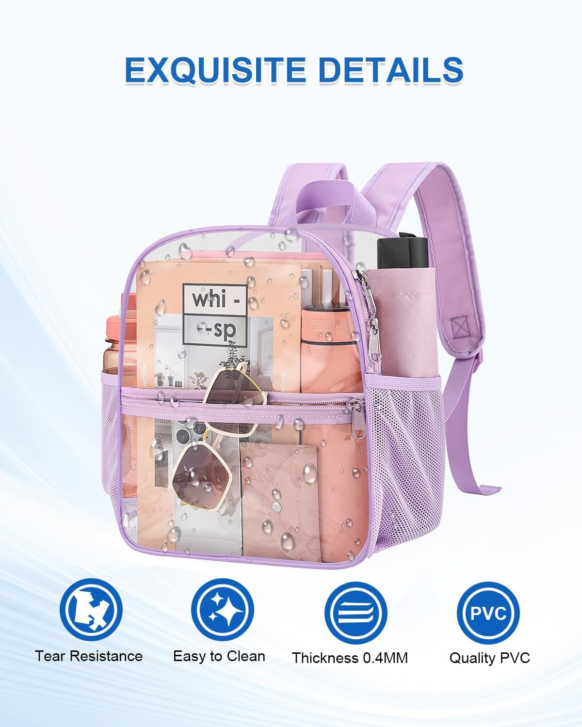 Clear Backpack for Stadium Events, 12X12X6 Small Clear Plastic Bag with Reinforc