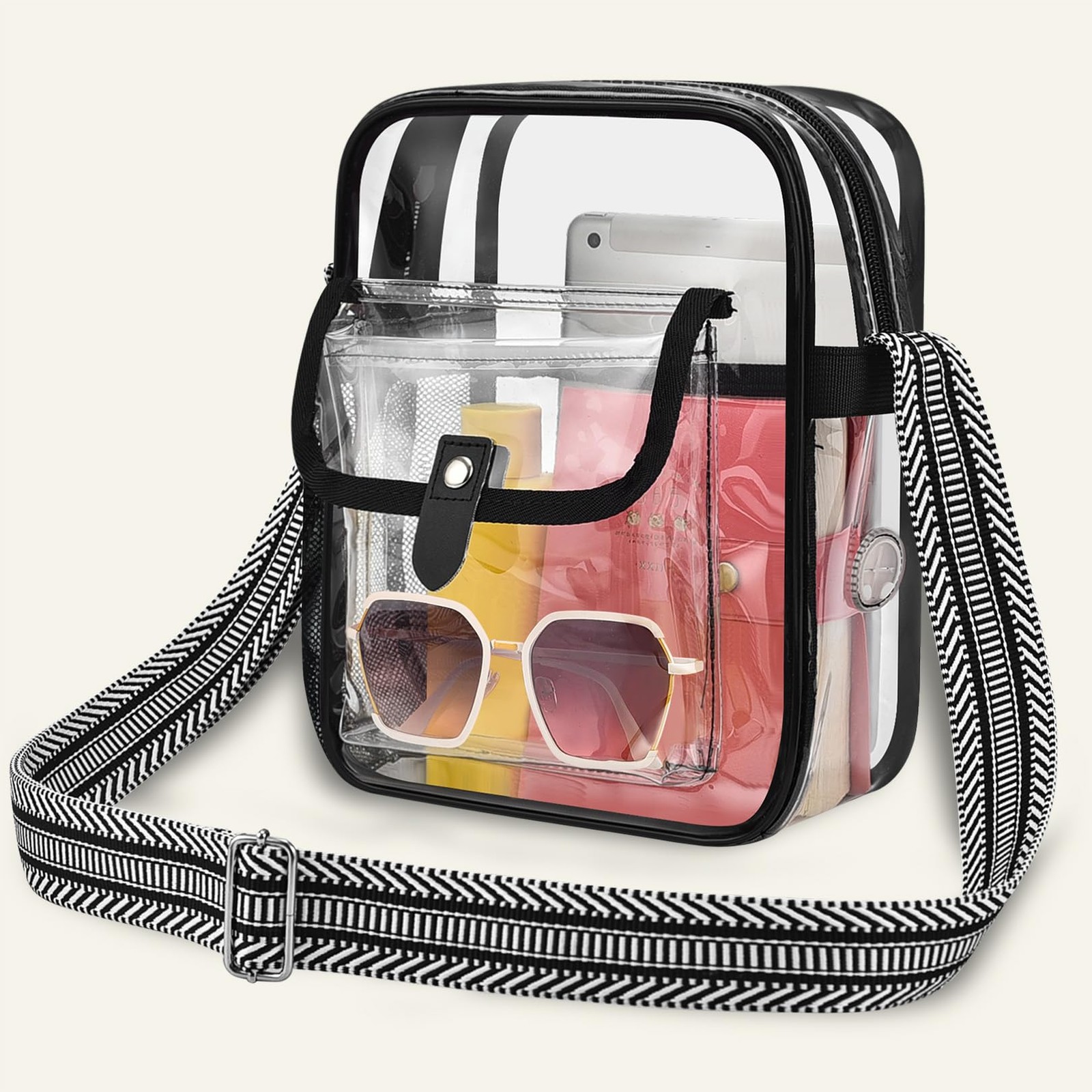 Black Clear Crossbody Bag with Guitar Strap for Stadium, Concert, Festival & …