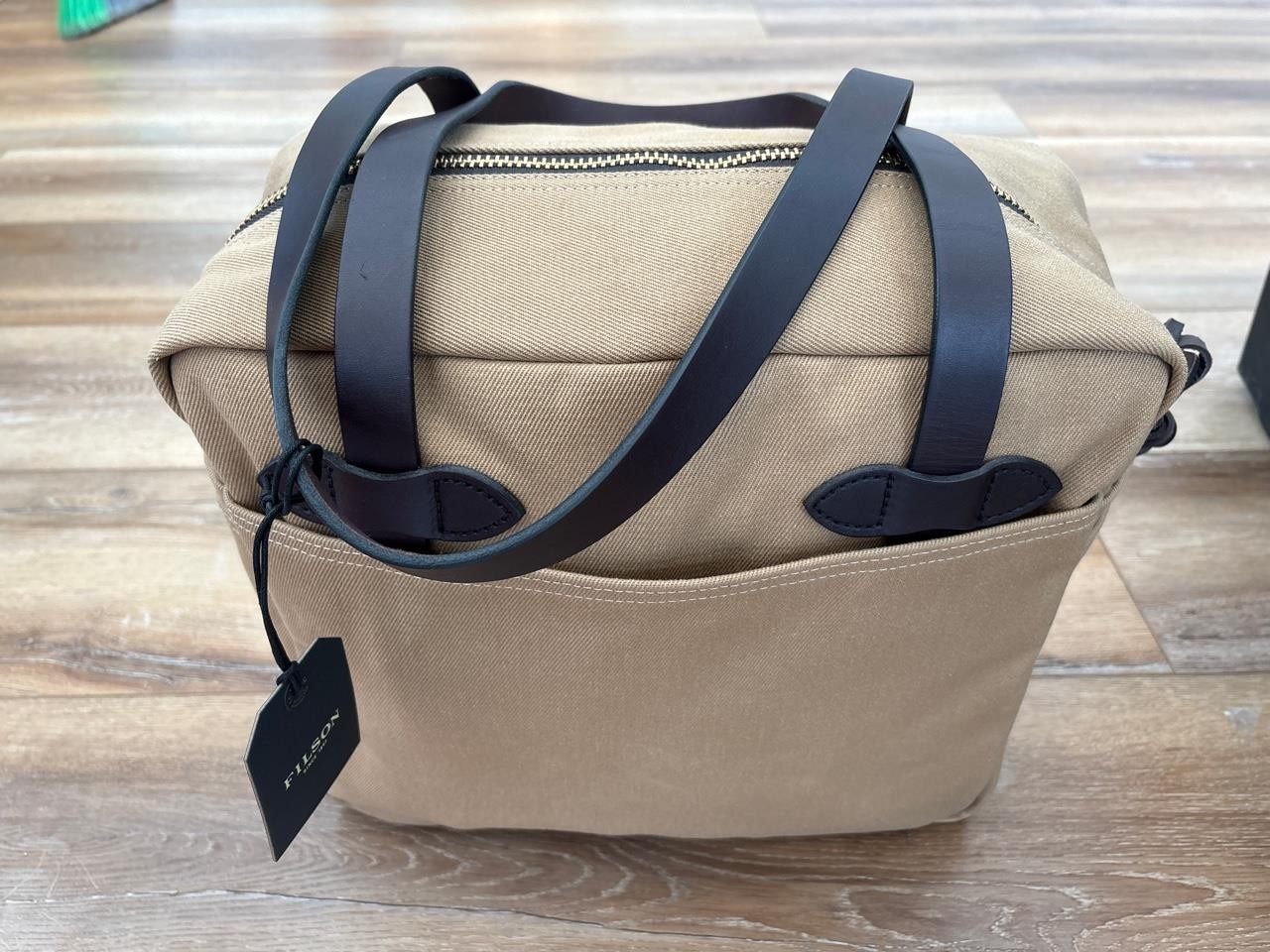 Filson Rugged Twill Tote Bag with Zipper Leather Cotton Tan Brown USA Made