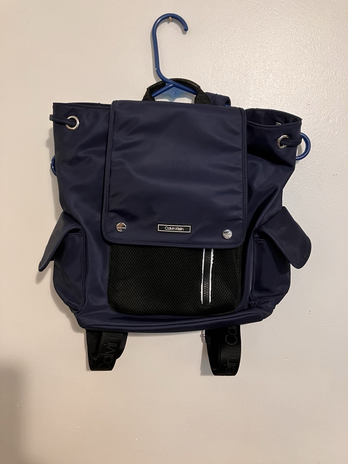 Calvin Klein Blue Nylon Utility Backpack Travel Bag Multi-pocket Shoulder Strap
