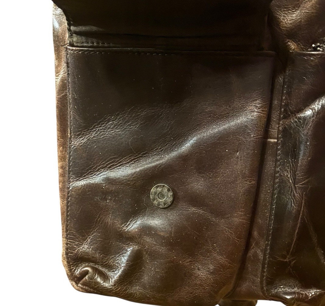 Vtg Genuine Leather Brown Satchel Briefcase Messenger Bag Distressed 13” X 12.5”