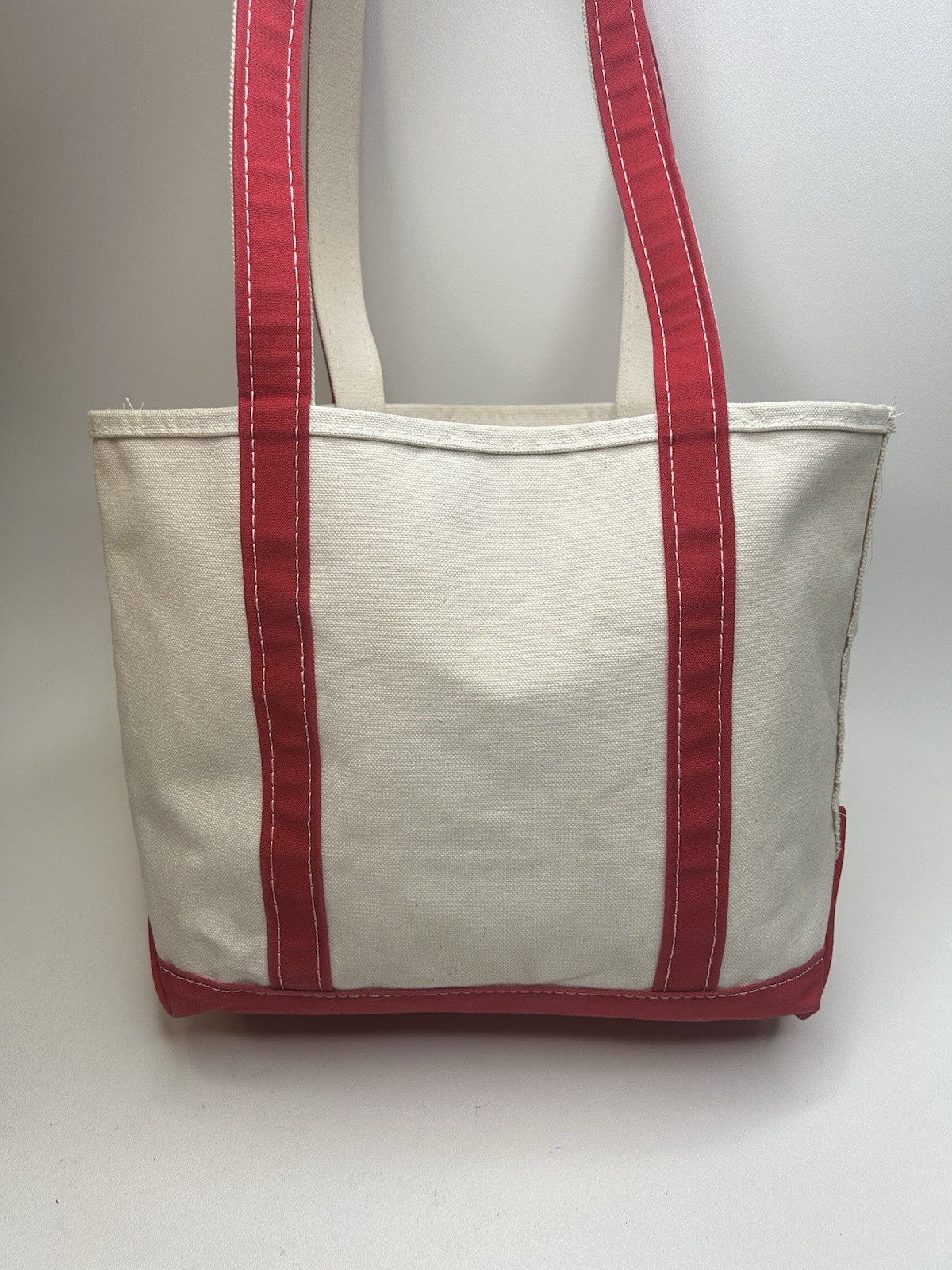 Vintage 90’s LL BEAN Boat and Tote Bag Large Ivory Red Stiff Canvas USA