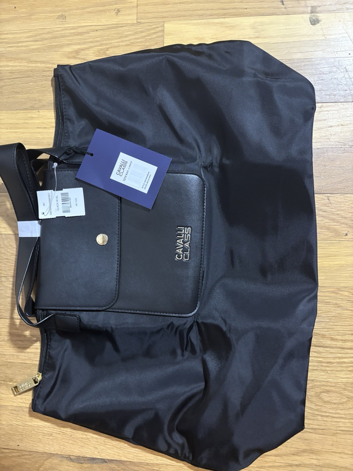 Cavalli Class Black Tote Bag Zip Button Shoulder Strap Casual Solid