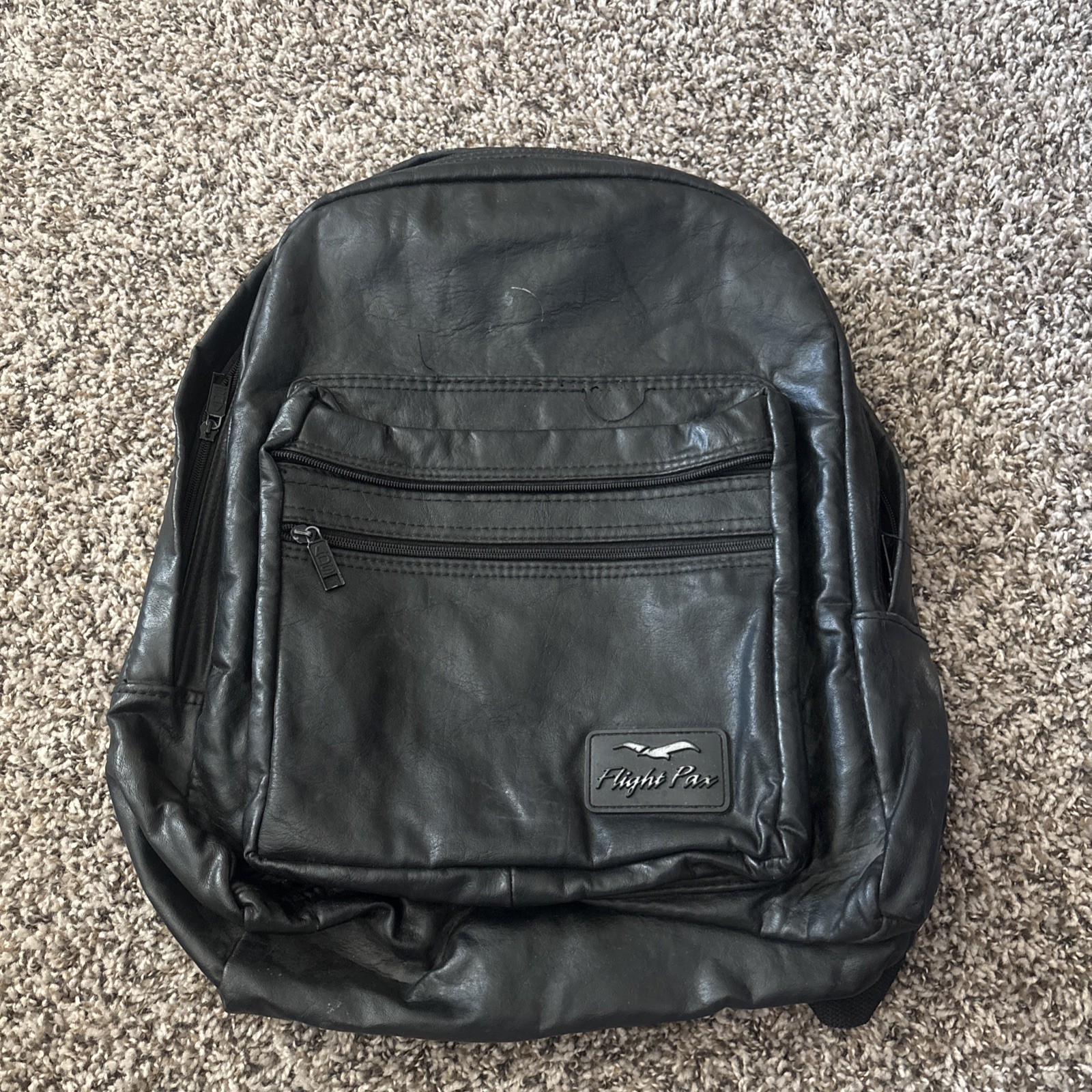 Vintage Flight Pax Black Leather Backpack 80s 90s Travel Motorcycle Retro USED