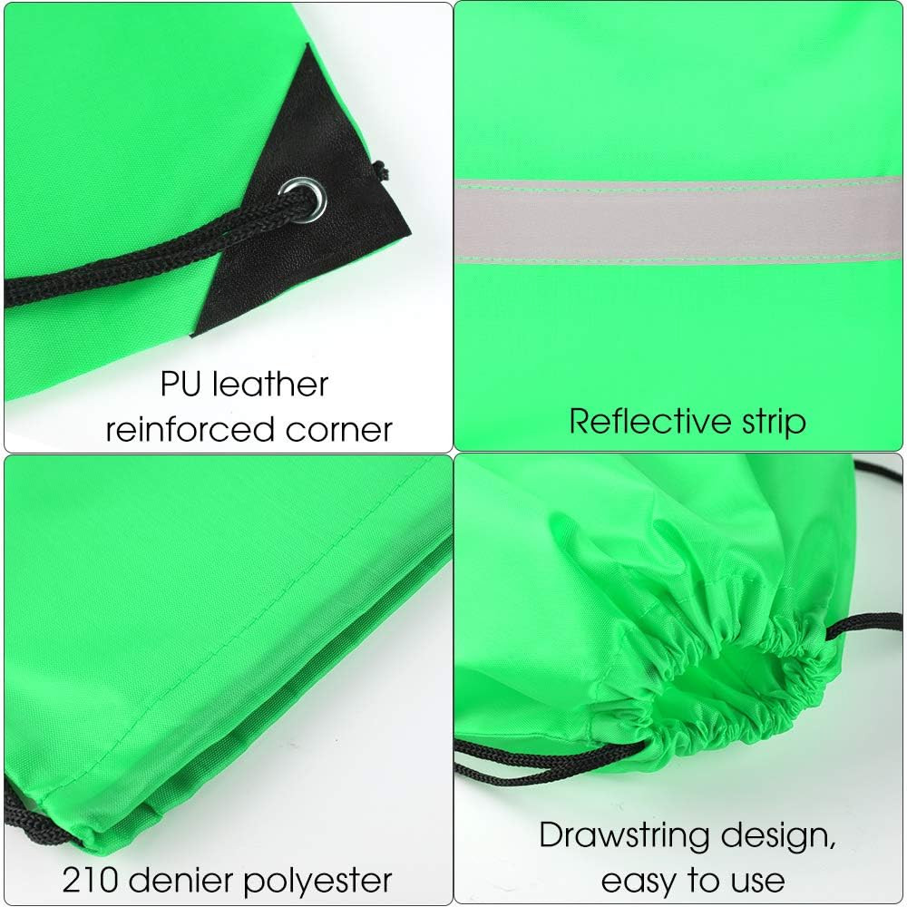 12 Pcs Drawstring Backpack Bag Bulk Reflective Backpack Green String Bags Cinch