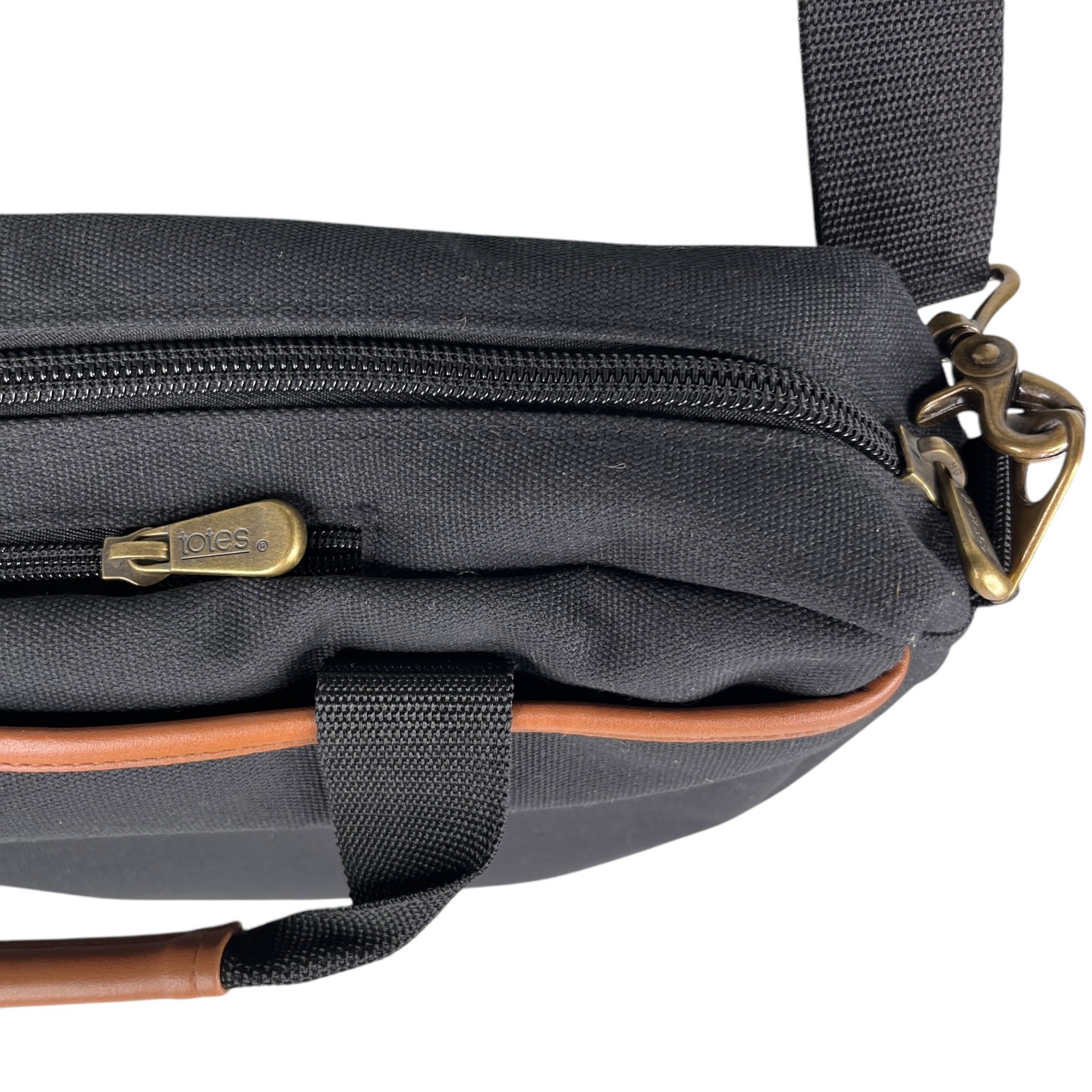 Totes Twin Pocket Briefcase Black Canvas Laptop Expandable New