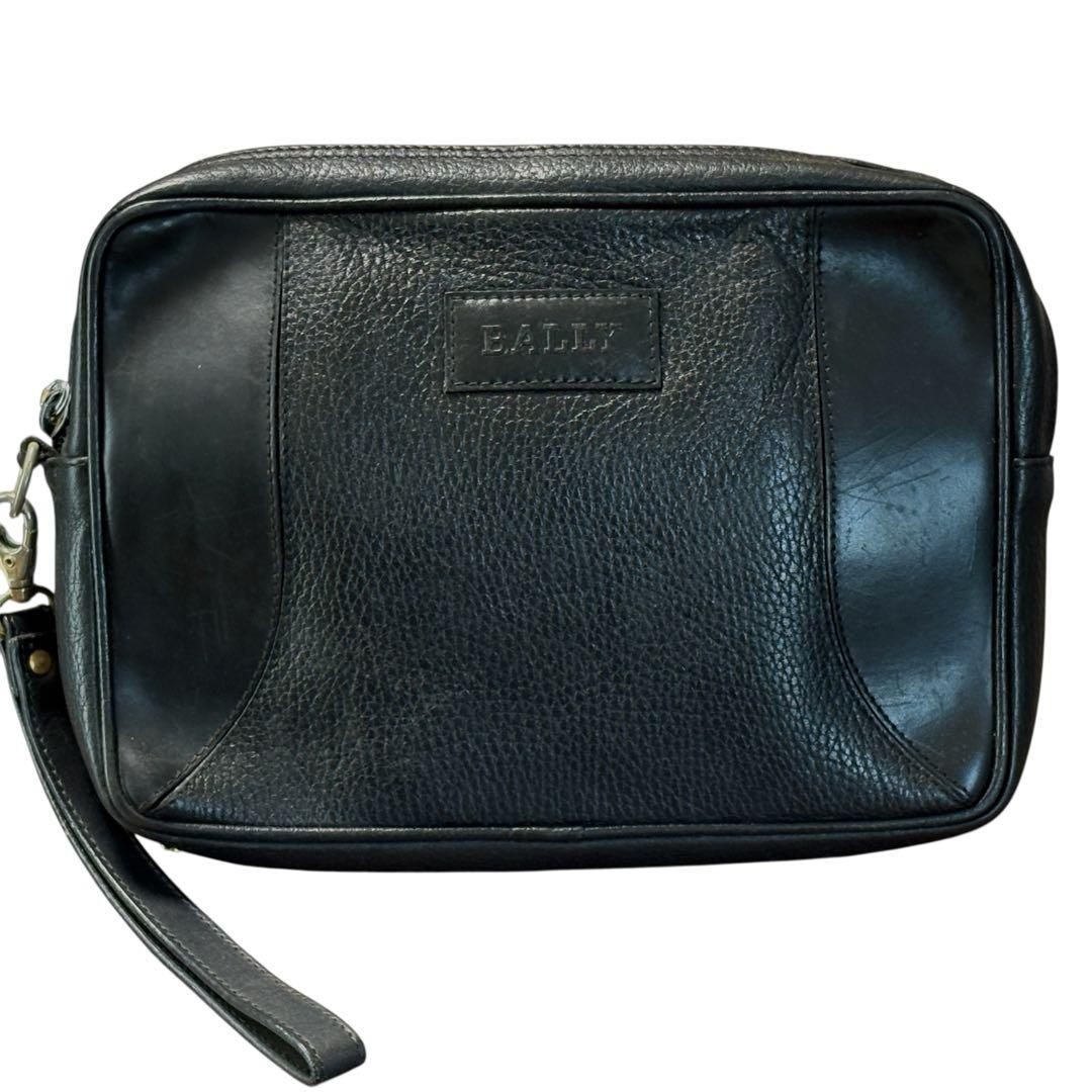 BALLY Clutch Bag Second Handbag Made in Italy Leather Black Vintage 26x20x6cm