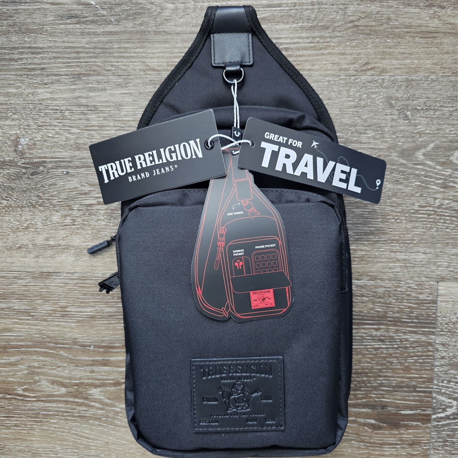 True Religion YETA 2.0 Black Crossbody Sling Bag Unisex New Authentic