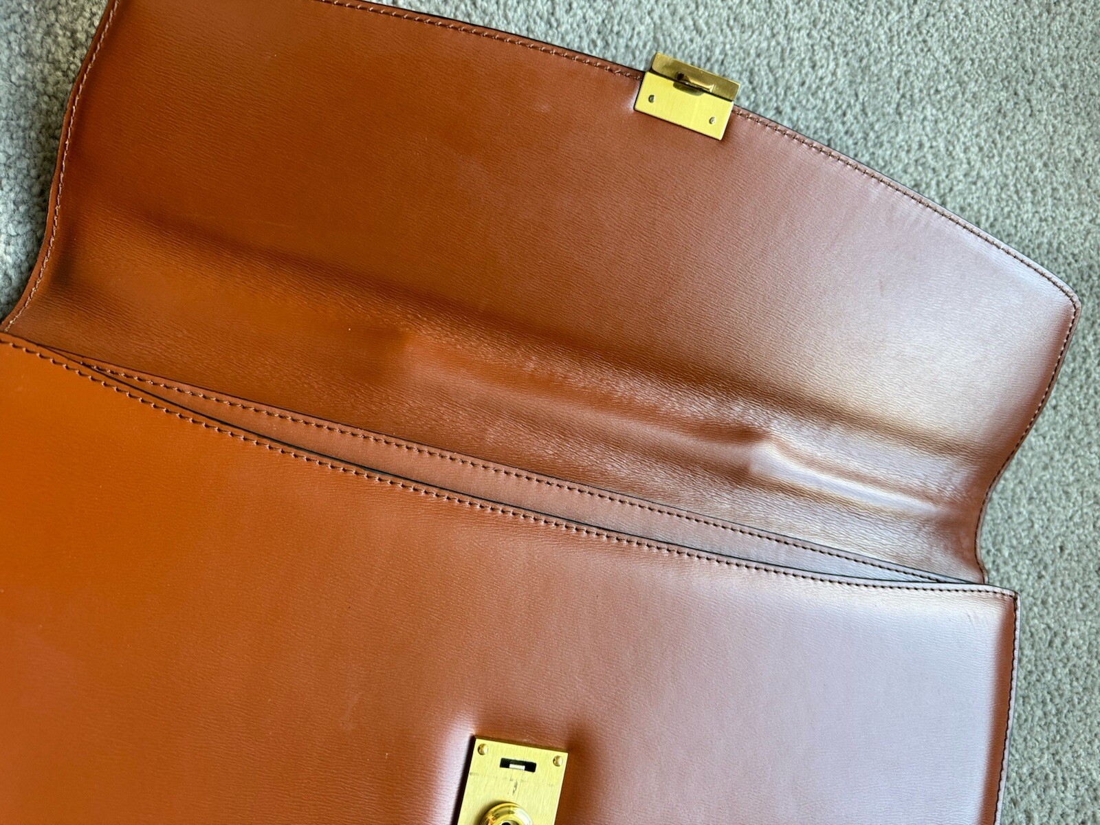 LOEWE Brown Leather Briefcase Document Laptop Bag with Lock & Key Spain
