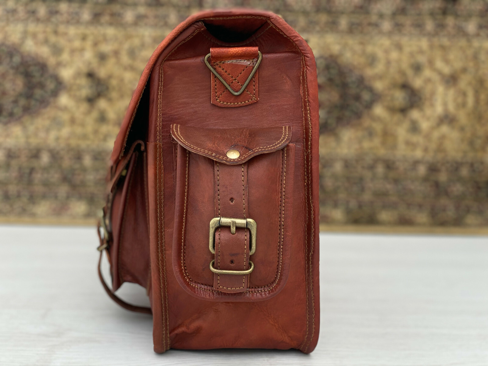 Men’s 15.5 Inch leather messenger Real satchel bag genuine laptop briefcase