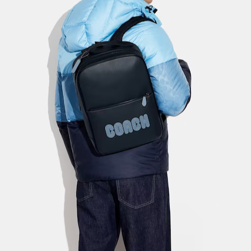 Coach Men’ Navy/Black Westway Colorblock Coach Patch Leather Backpack (CE493)NWT