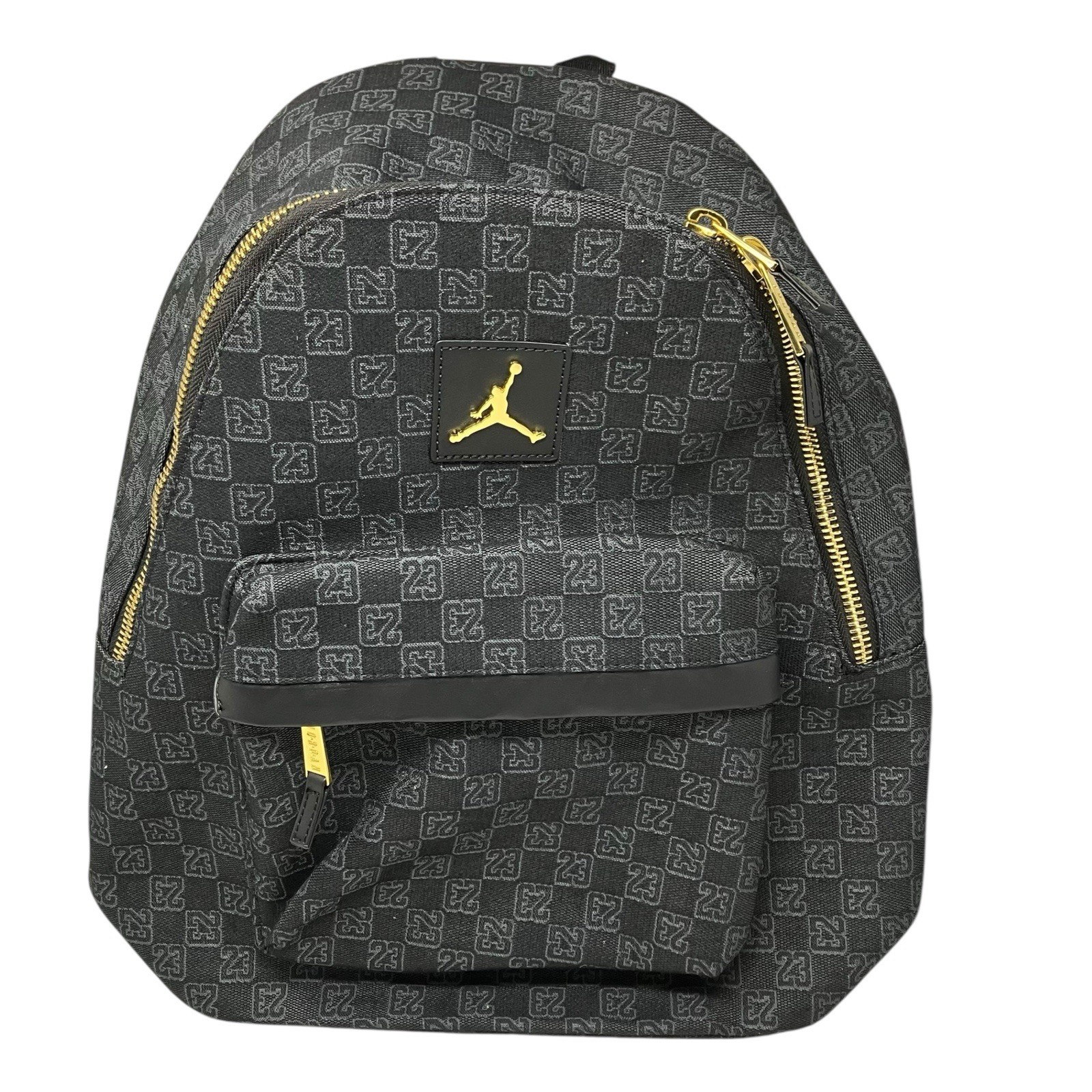 Jordan Monogram Backpack Mens 25L Black Gold Zip Jumpman 23 School Travel Bag