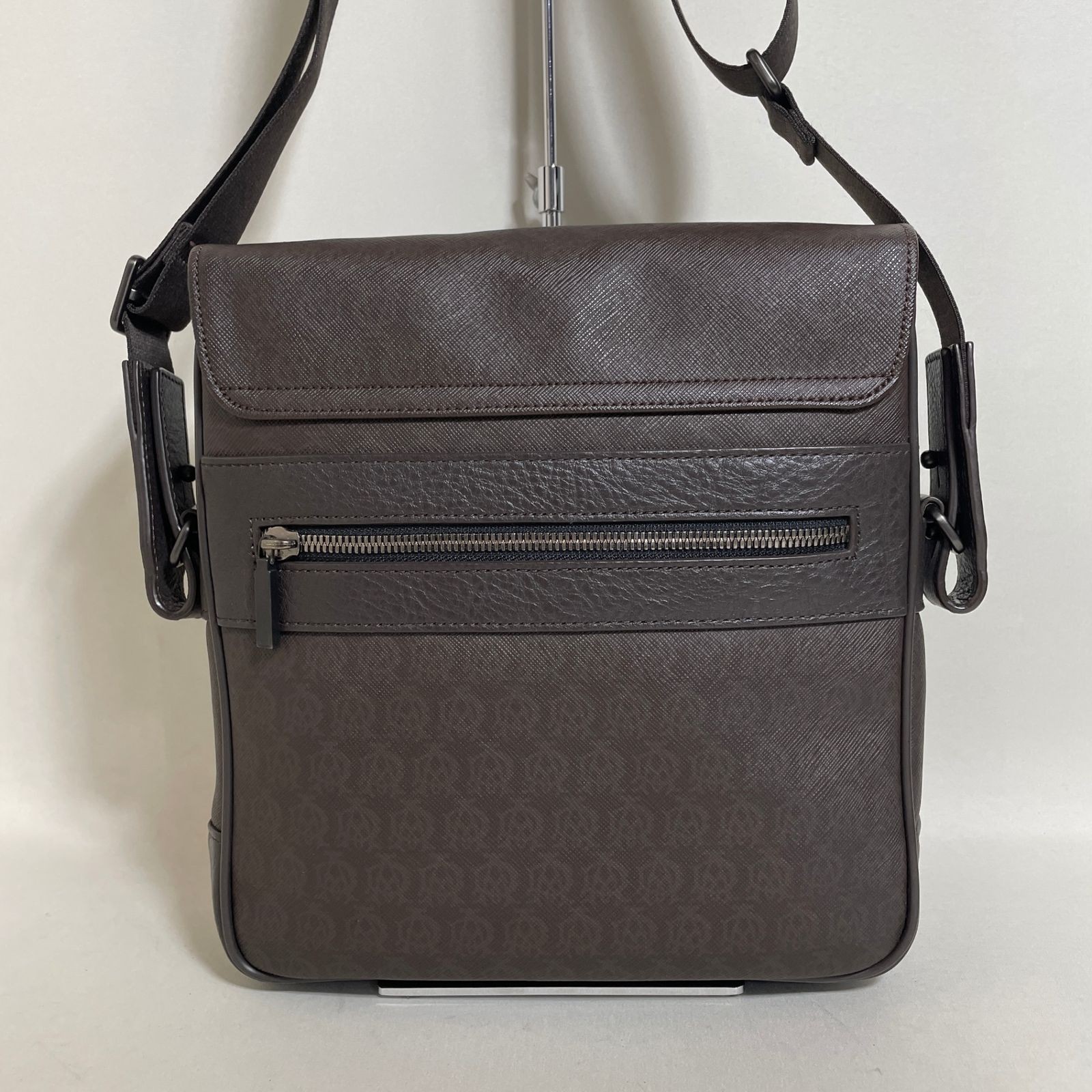 Dunhill Dark Brown PVC Leather Shoulder Bag 26x25x6cm Adjustable Strap