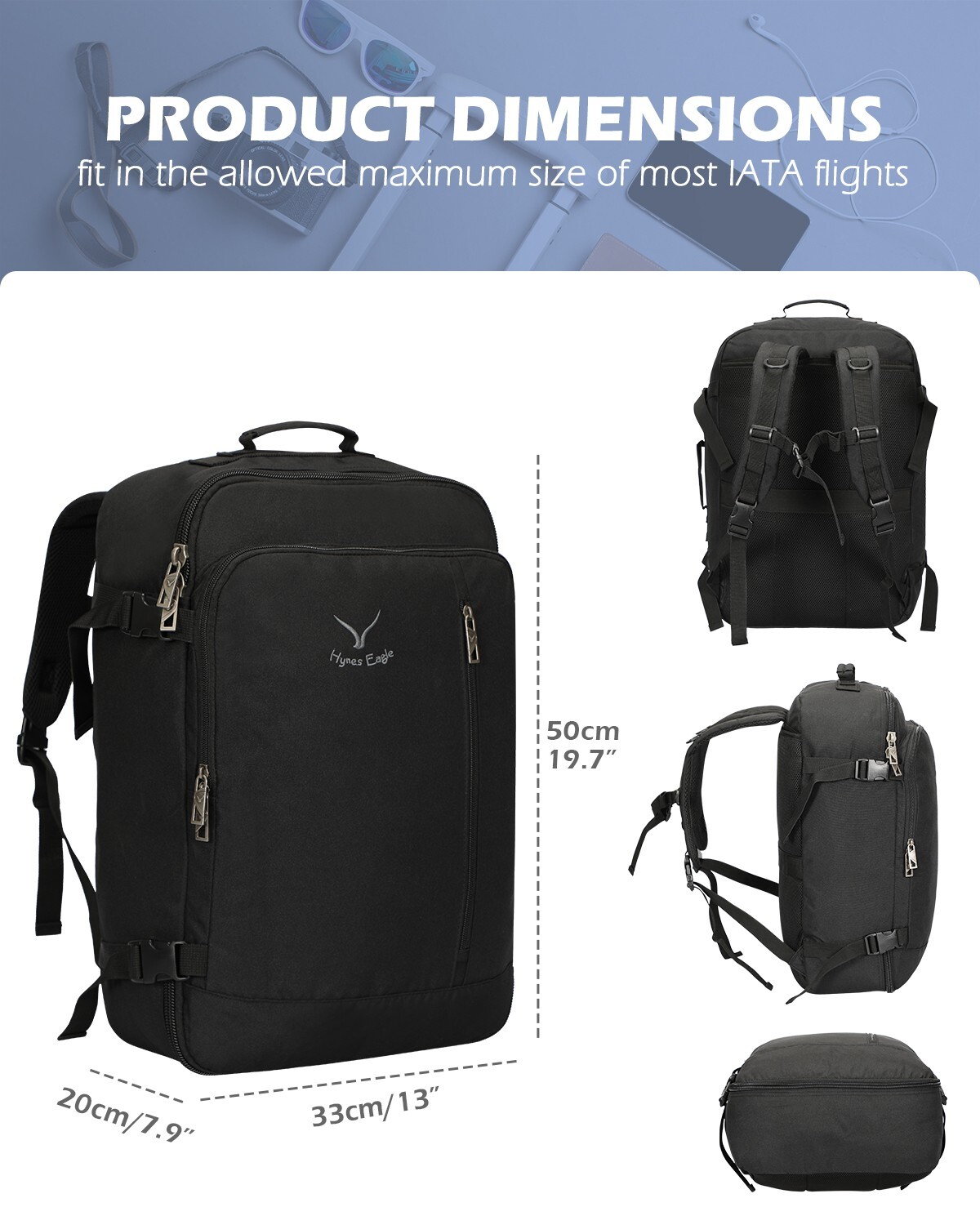 Convertible Men 38L Carry On Backpack Cabin Size Personal item Bag Weekender Bag