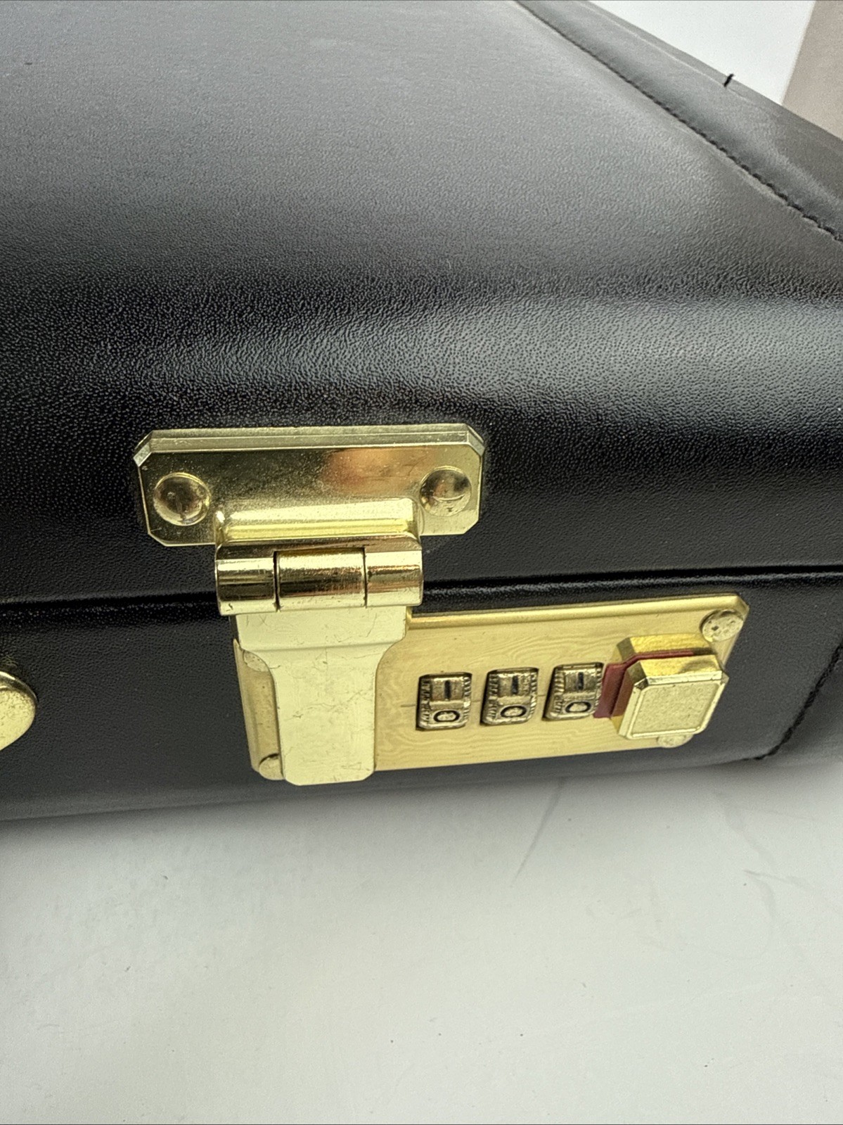 Vintage Black Leather Briefcase Hard Case Brass Dual Combination Locks New