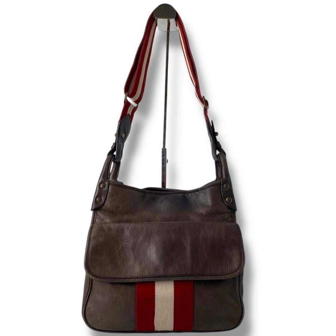 BALLY Shoulder Bag Trainspotting Leather Dark Brown Vintage 25.5×26.5x12cm