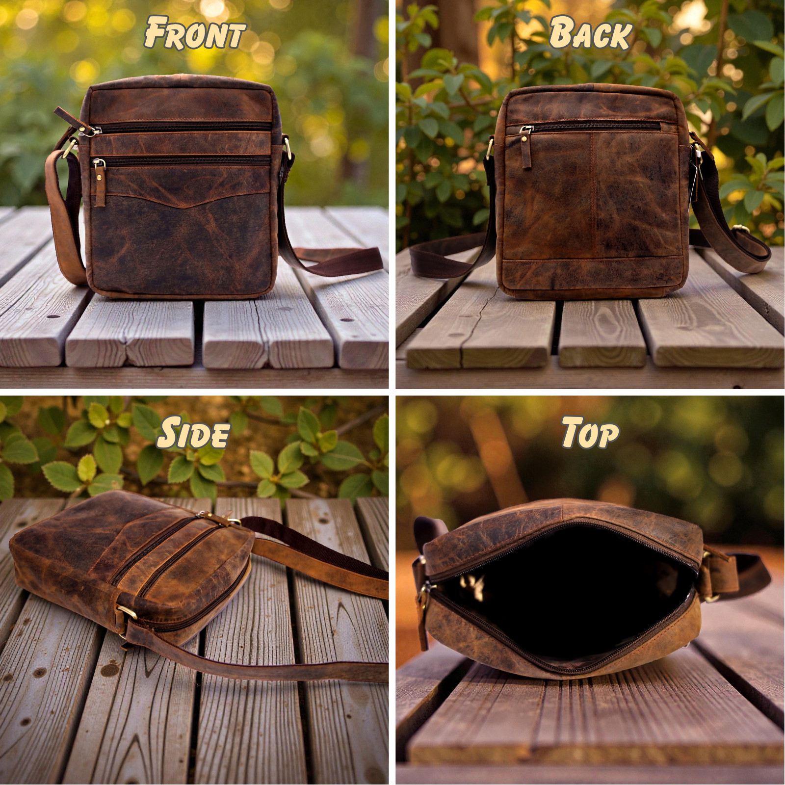 Full Grain Leather Sling Bag Crossbody Shoulder Bag Travel Casual Unisex