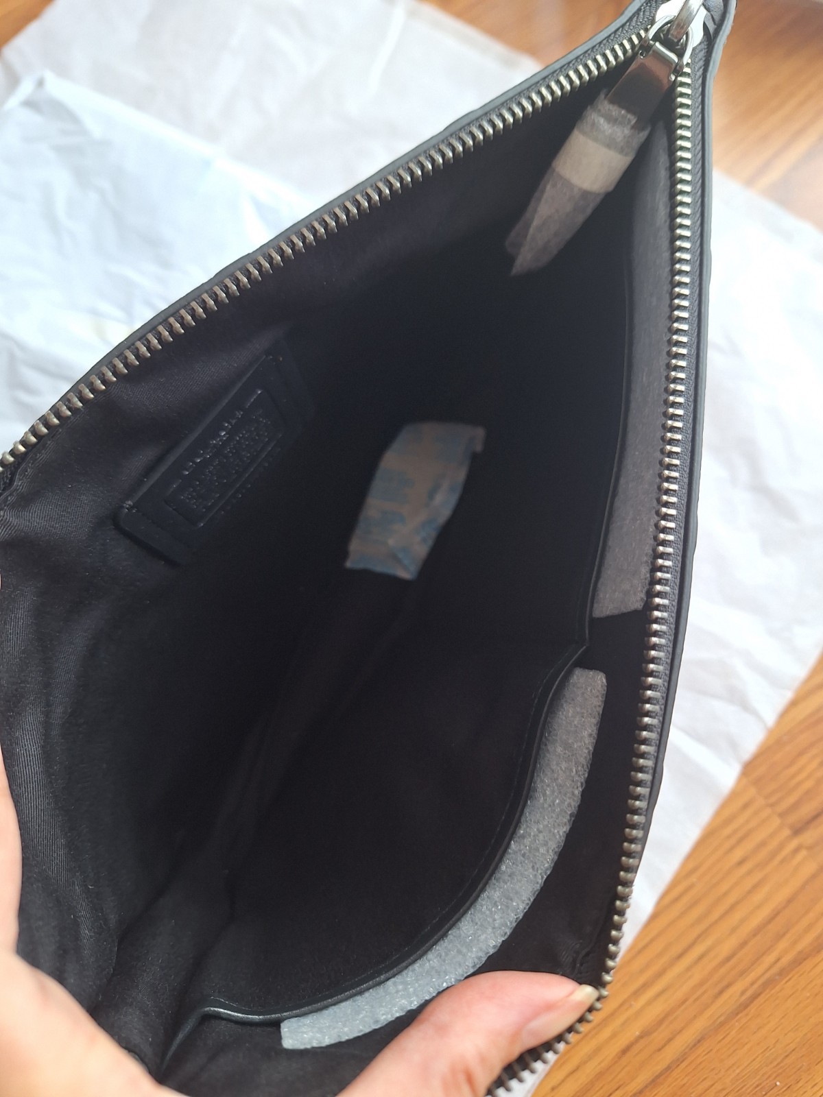 New Coach Black Leather Embossed Signature Logo Clutch Wrist Bag F75914 NWT