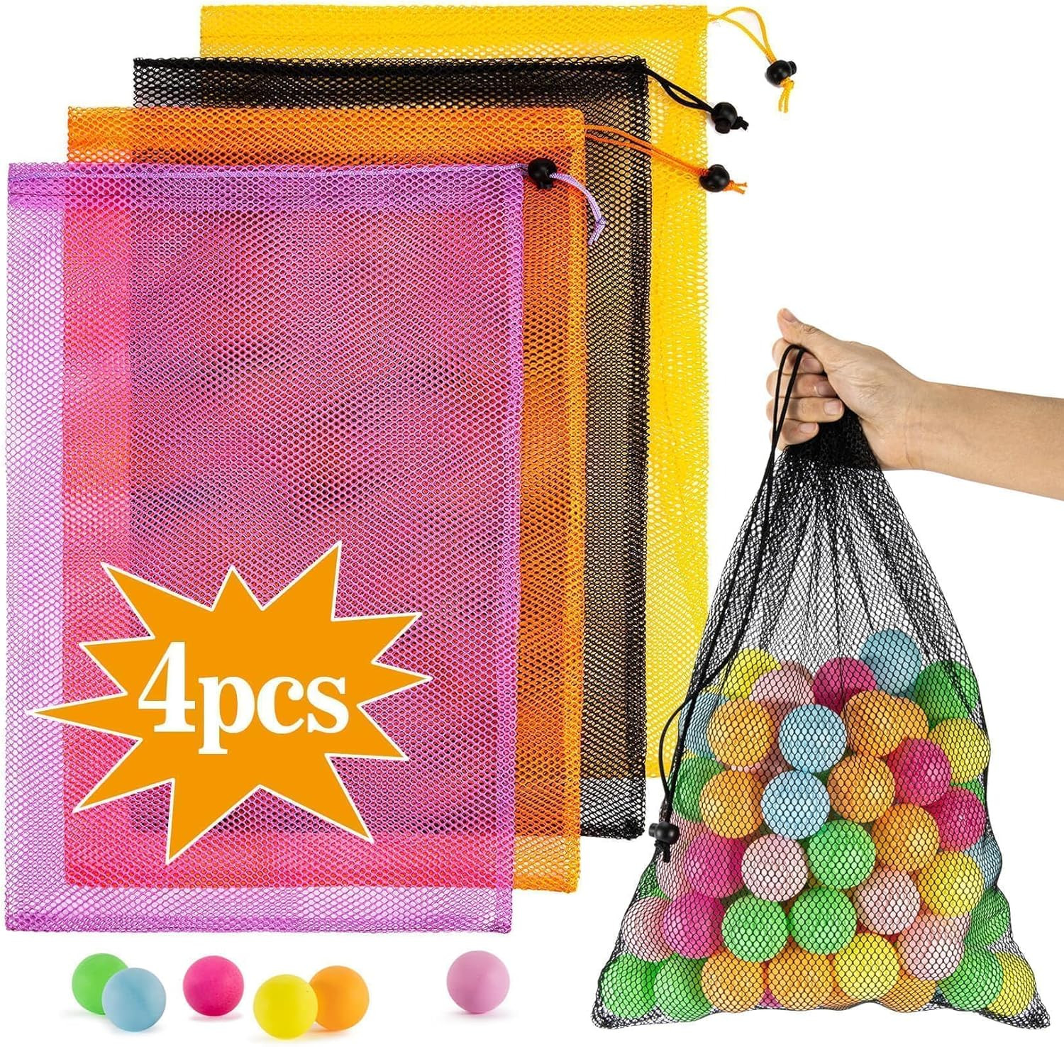 4PCS Colorful Mesh Drawstring Bag – Mesh Bag 18X12 Inch Breathable Nylon Mesh St