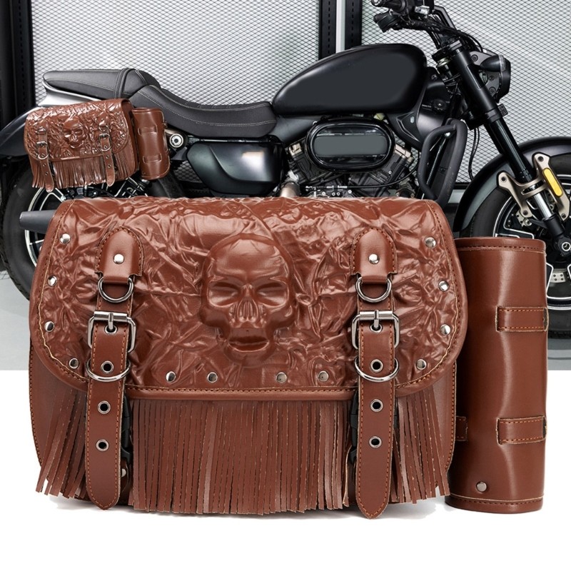 Motorcycle PU Leather Bag Side Tail Luggage Tool Pouch Saddlebag Waterproof