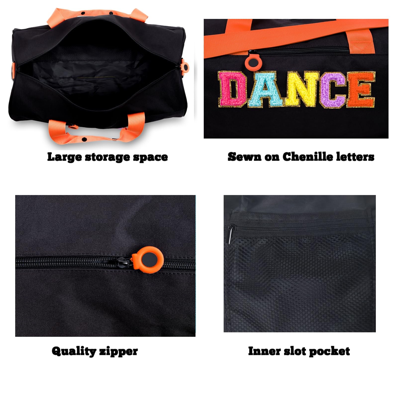 Girls Dance Duffle Bag with Chenille Patch,Cute 16.5″ Ballet, Cheer, Gymnasti…