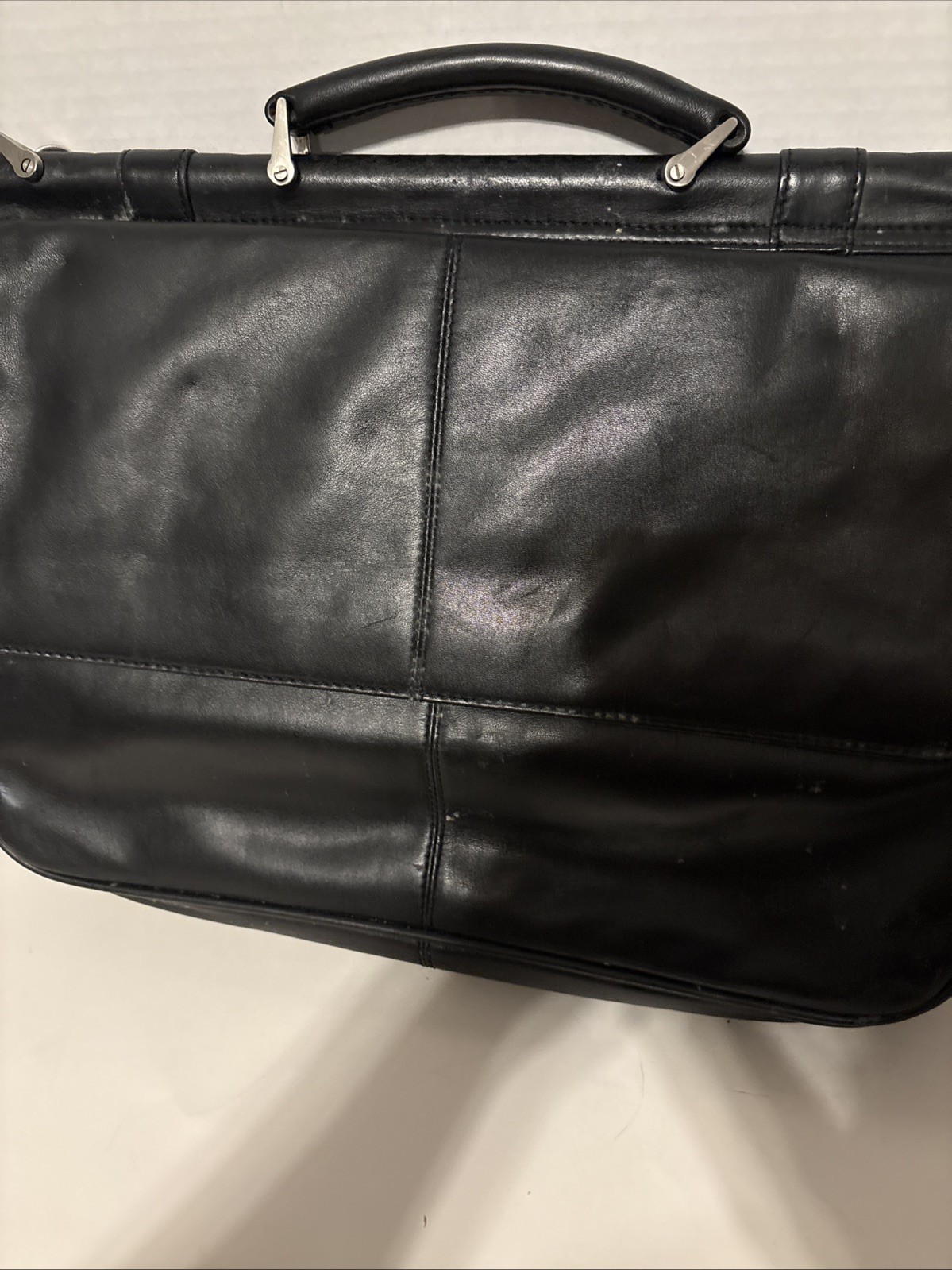 Kenneth Cole Reaction BLACK REAL LEATHER EXPANDABLE MULTI COMPARTMENTS BRIEFCASE