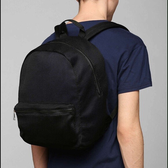 NEW Urban Outfitters Feathers Fine Mesh Backpack Black Blue Adj Straps T-1