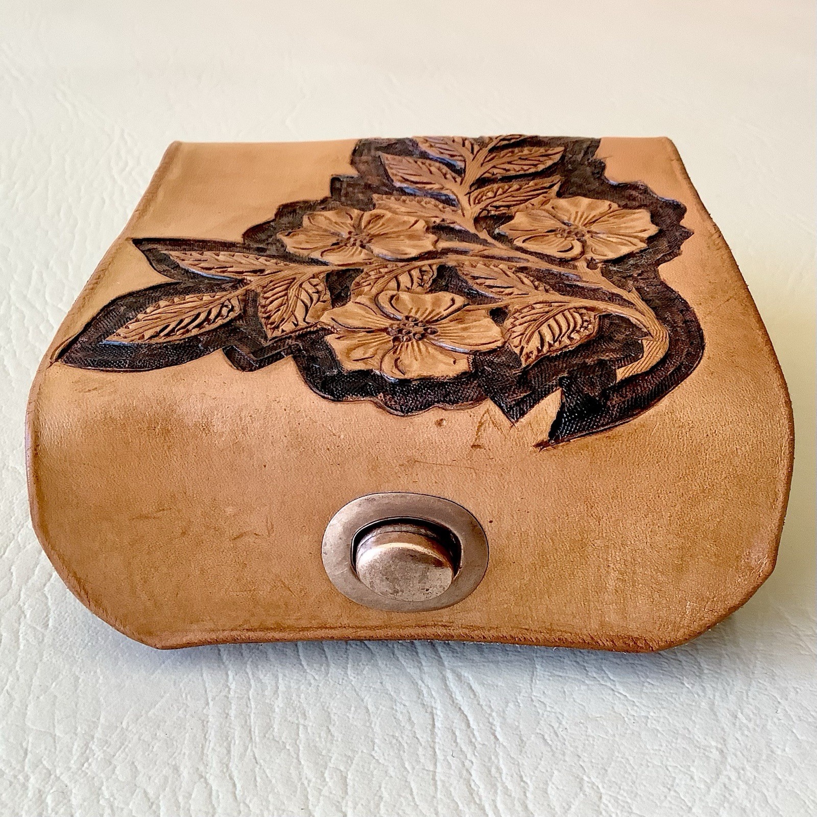 Tooled Leather Case Brown Western Floral Navy Admiral Inscription