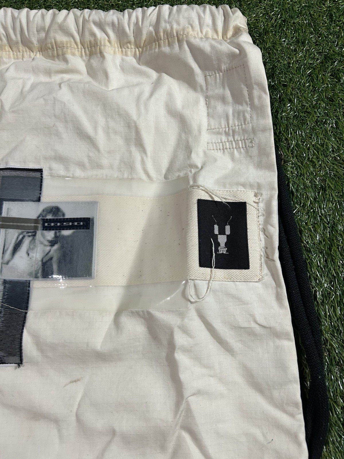 RICK OWENS DRKSHDW DRAWSTRING PATCHED GYM BAG 100% COTTON NATURAL COLOR USED