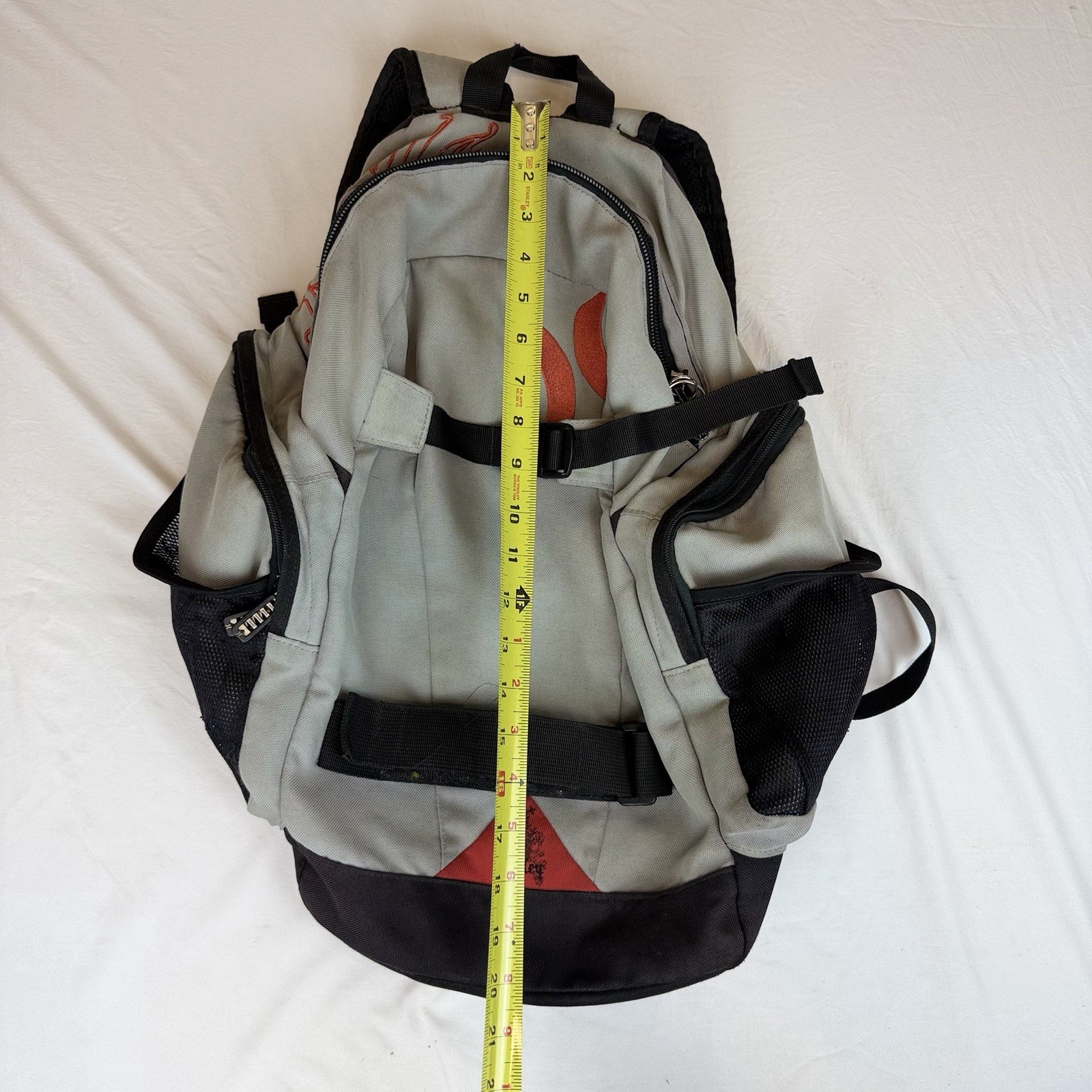 Hurley Gray Black Skate Backpack Book Bag Mesh Bottle Pockets Padded Straps