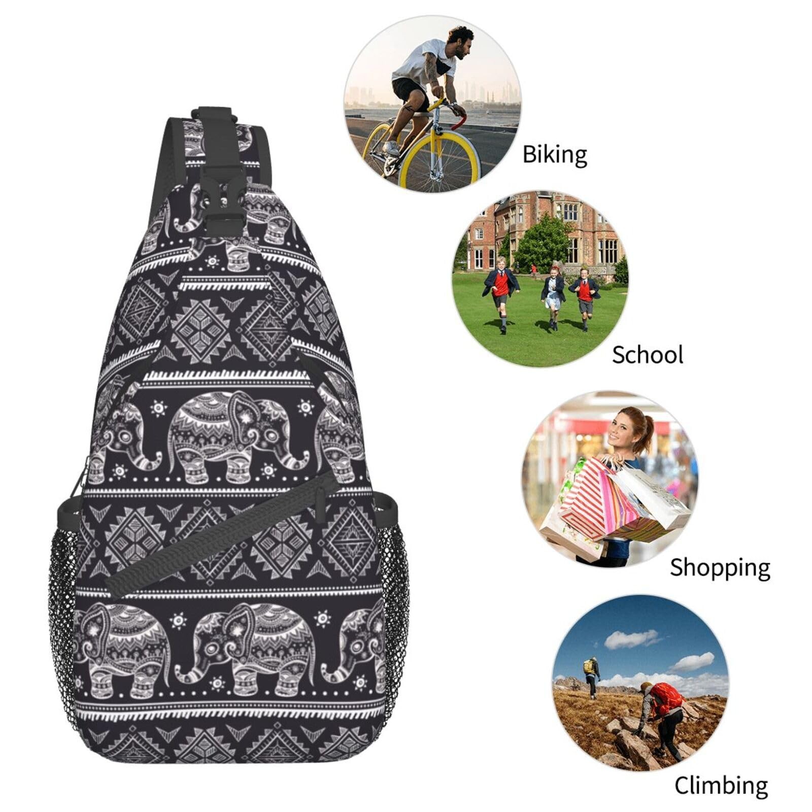 Boho Elephants Sling Backpack Unisex Crossbody Chest Bag Shoulder Chest Bag F…