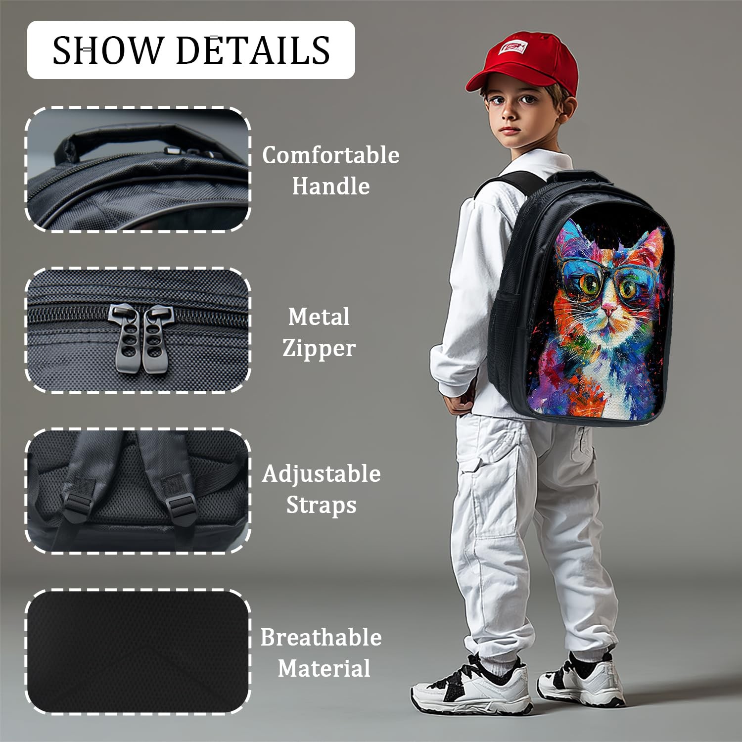 Cat School Backpack for Teens Kids Kindergarten Elementary Middle School 3-Pc…