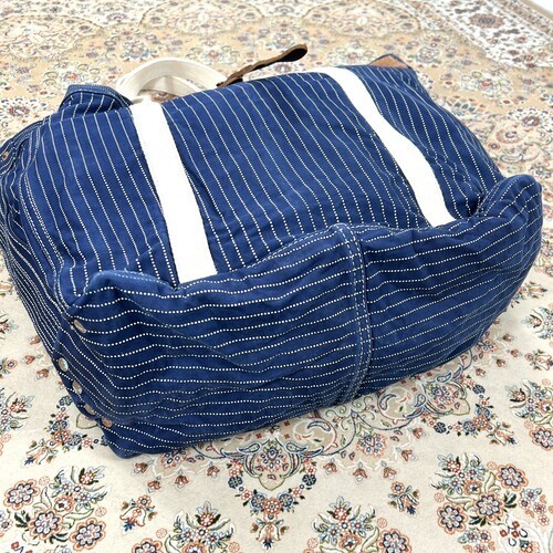 [B+, Size OS] RRL Double RL Stripe Denim Tote — Suede Trim / Canvas Handle / USA