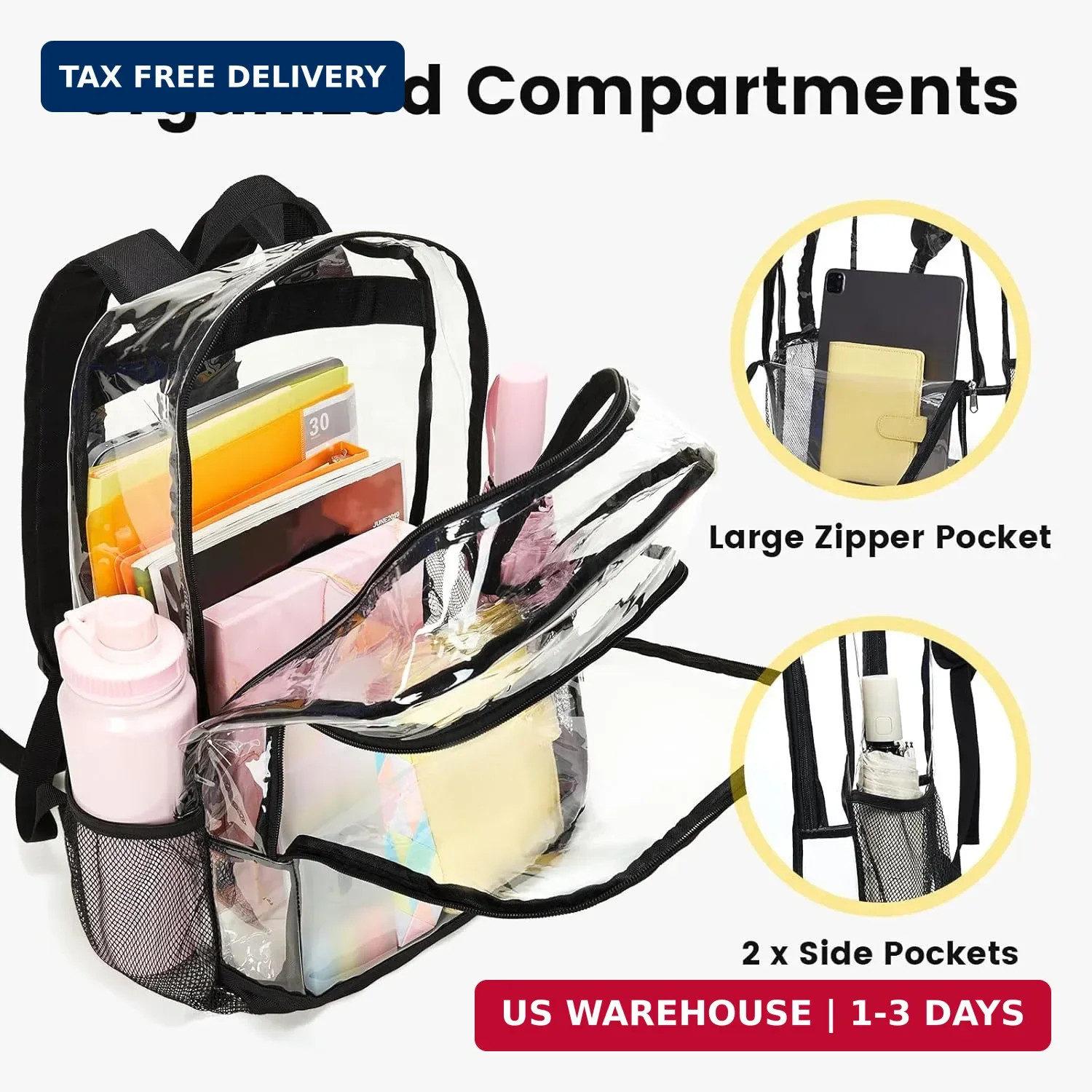 Vorspack Clear Backpack Heavy Duty – Extra Large Clear Bookbag for Girls Boys, T
