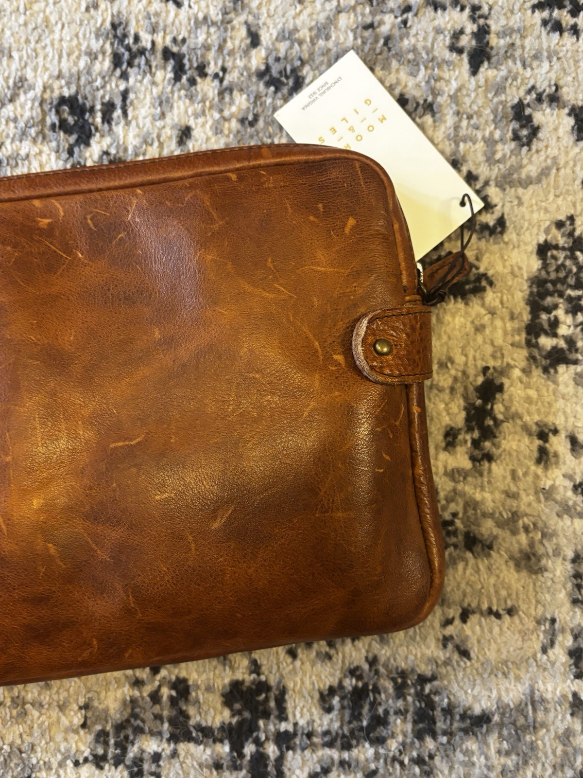 Moore & Giles Leather Tech Pocket In Titan Milled Honey Laptop Travel Bag